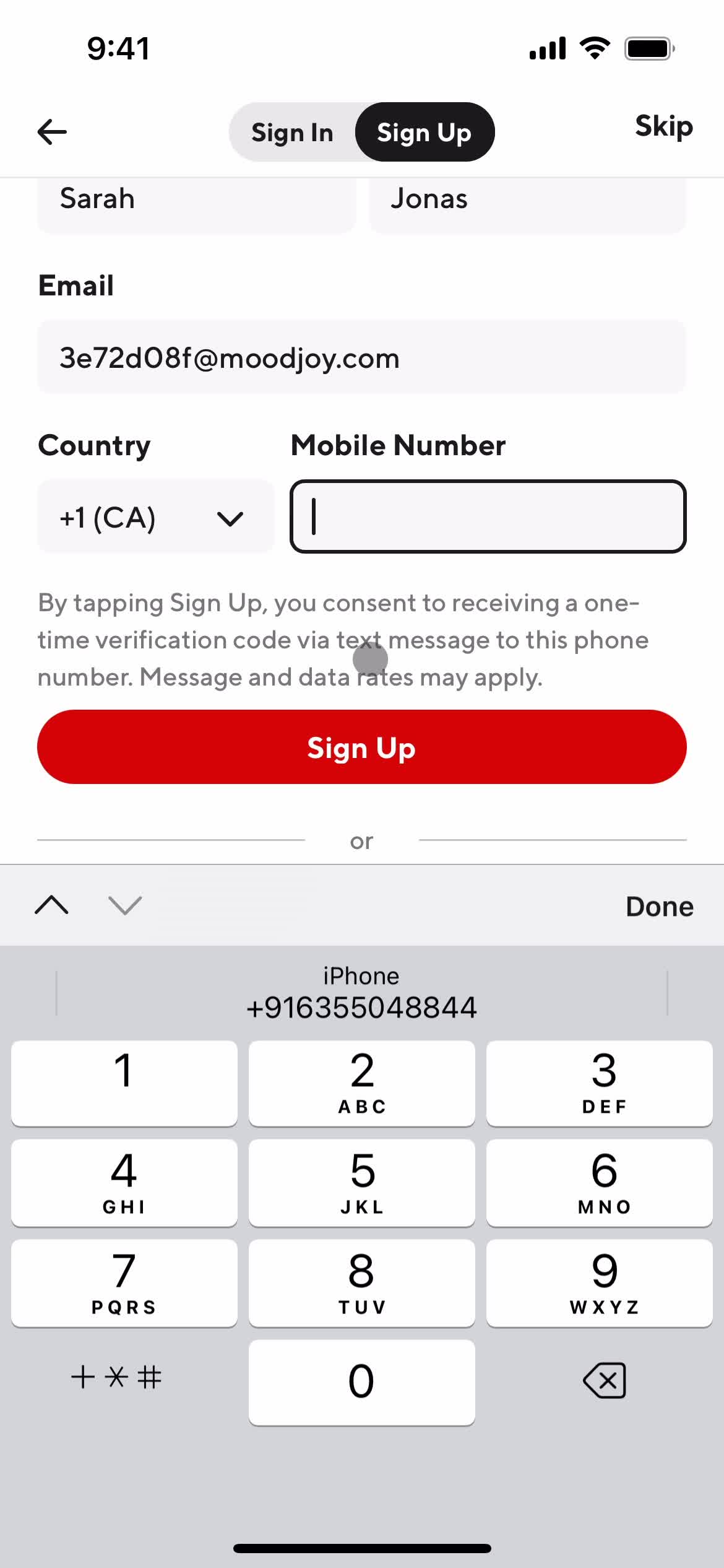 DoorDash enter phone number screenshot