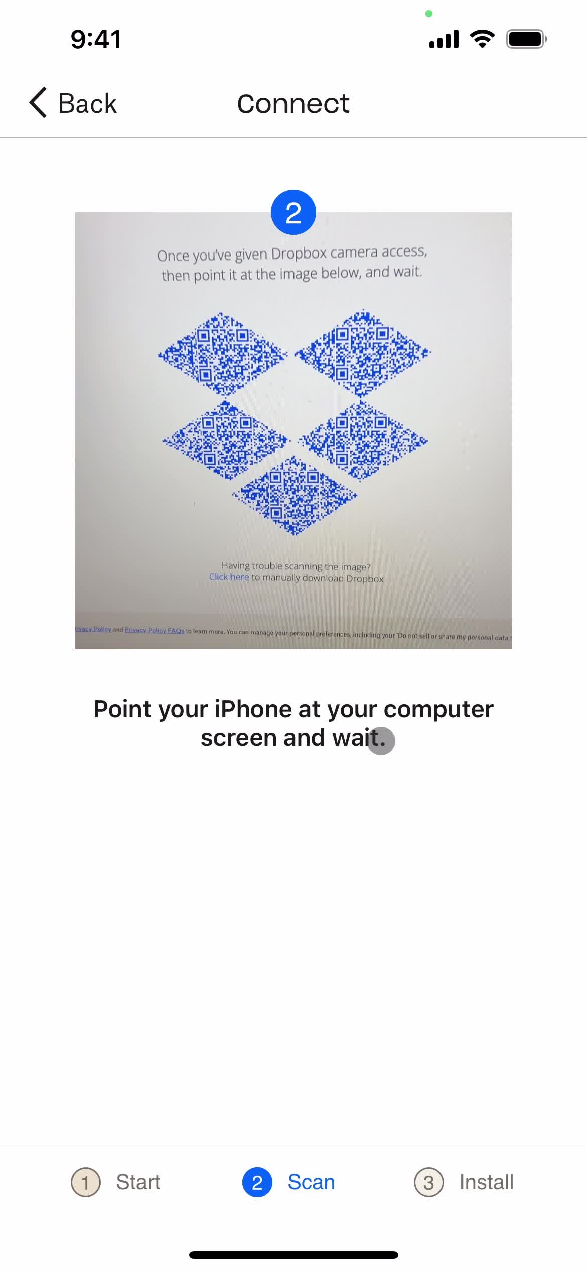 Dropbox scan qr code screenshot