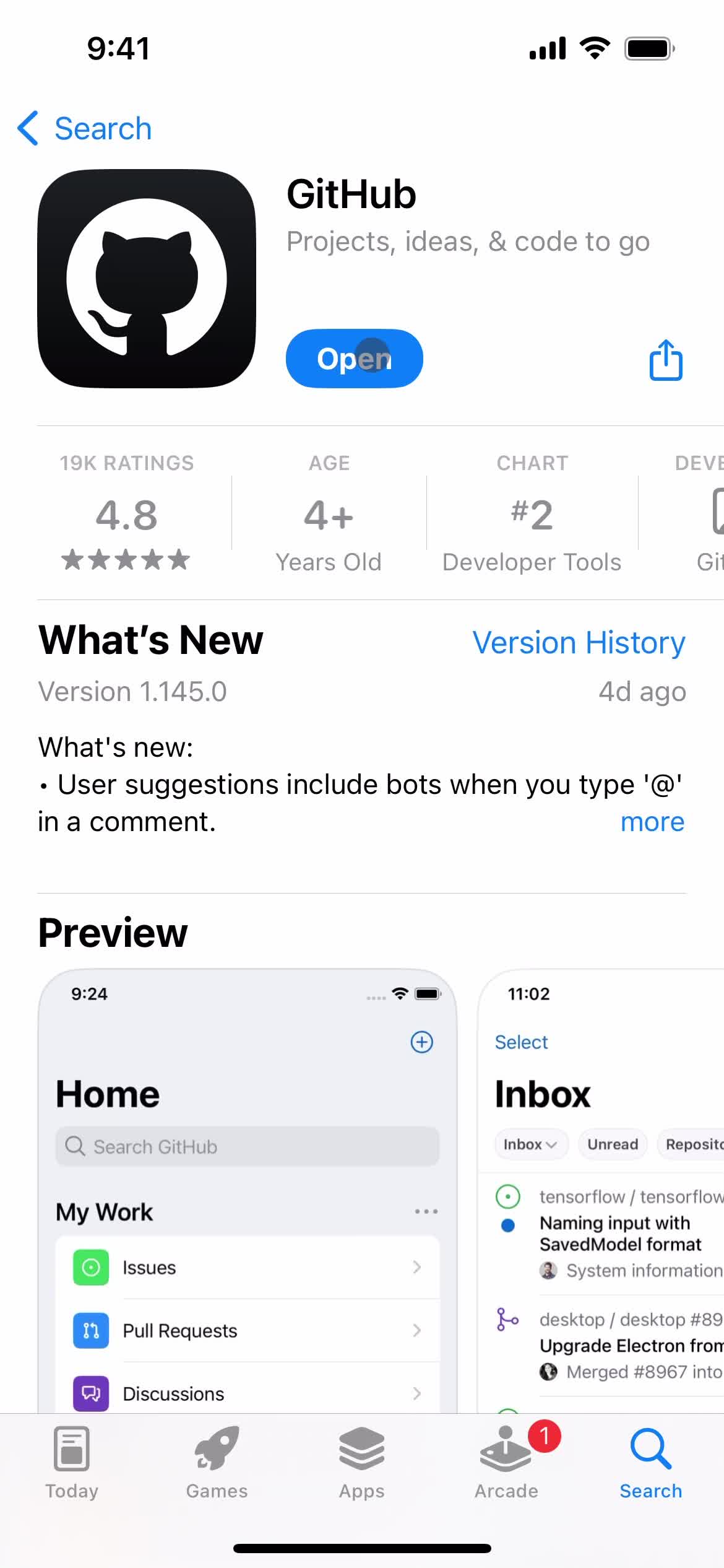 GitHub app store listing screenshot