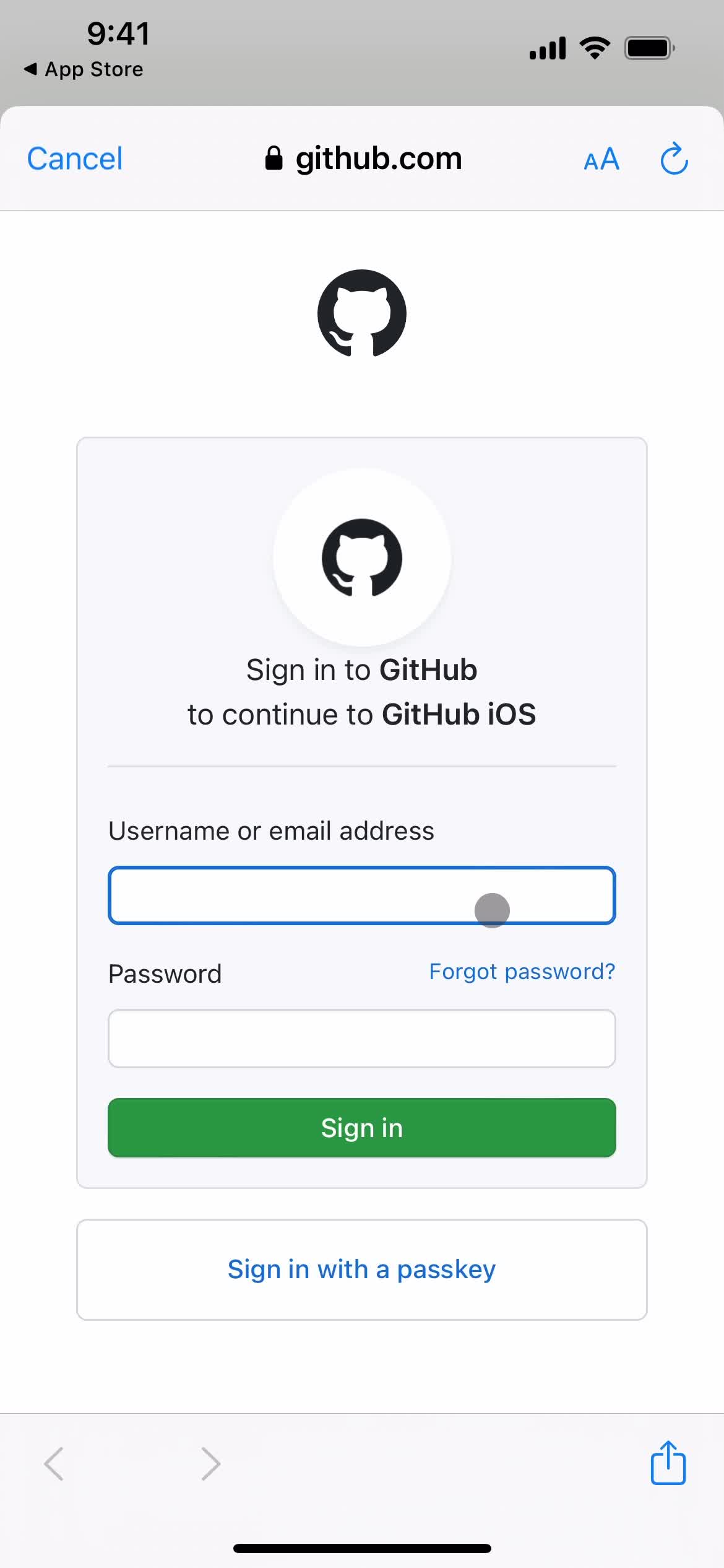 GitHub sign in screenshot