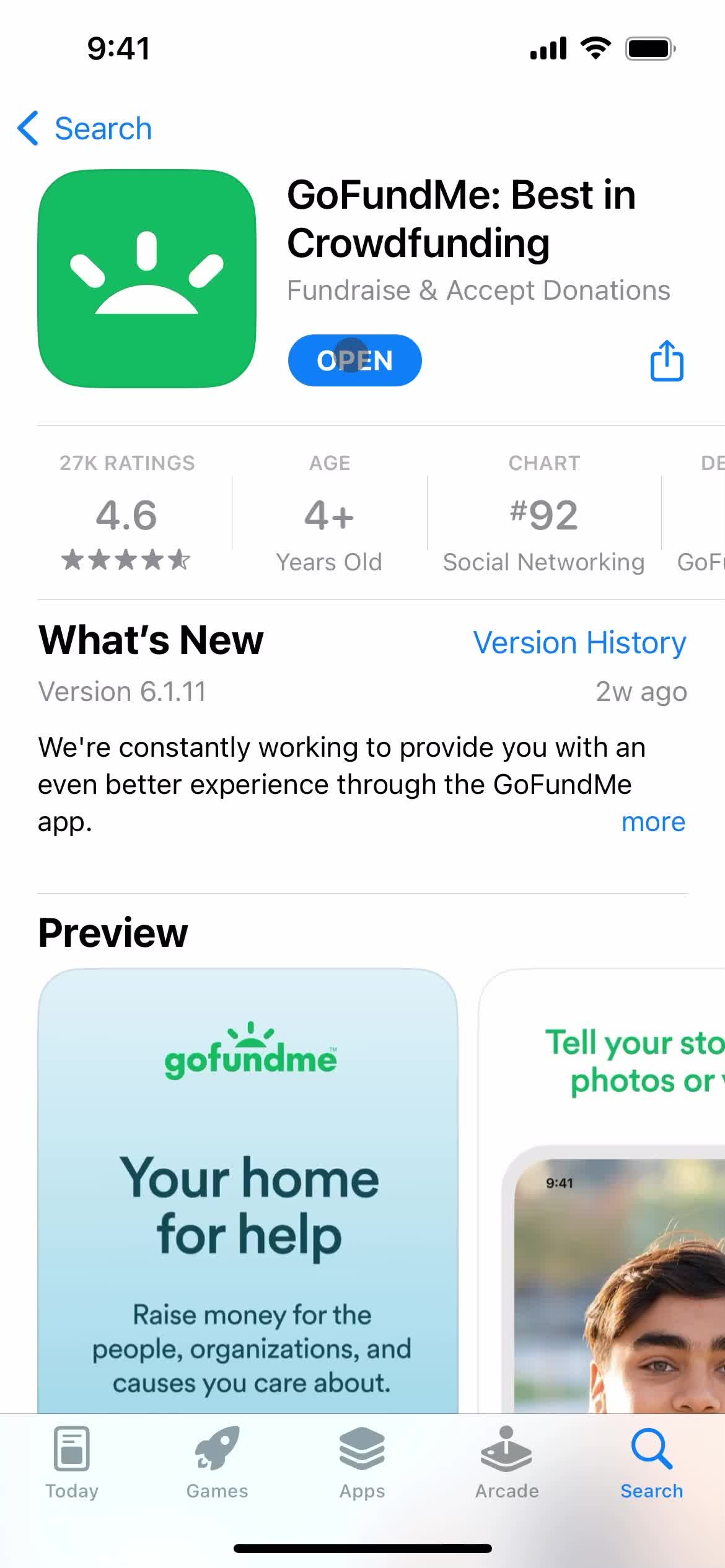 GoFundMe app store listing screenshot