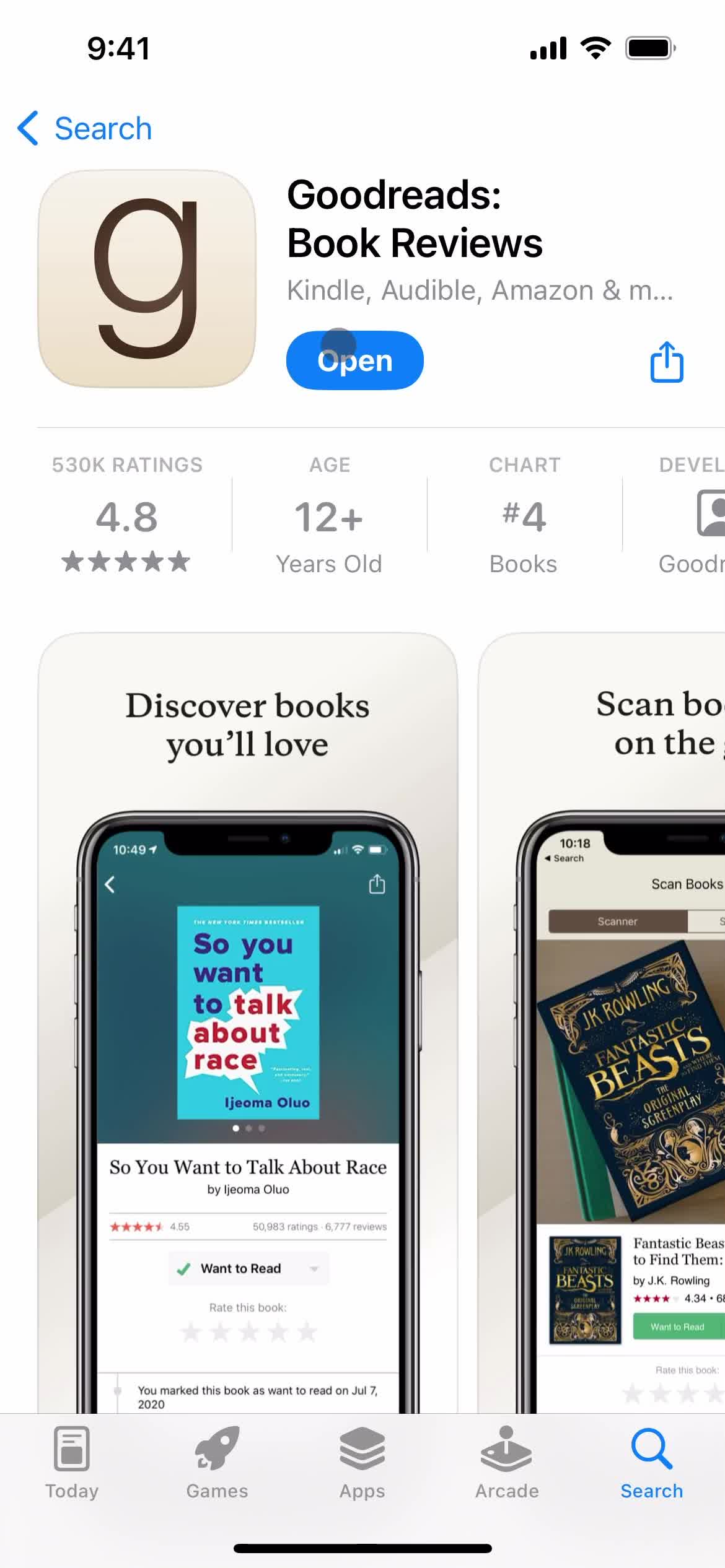 Goodreads app store listing screenshot