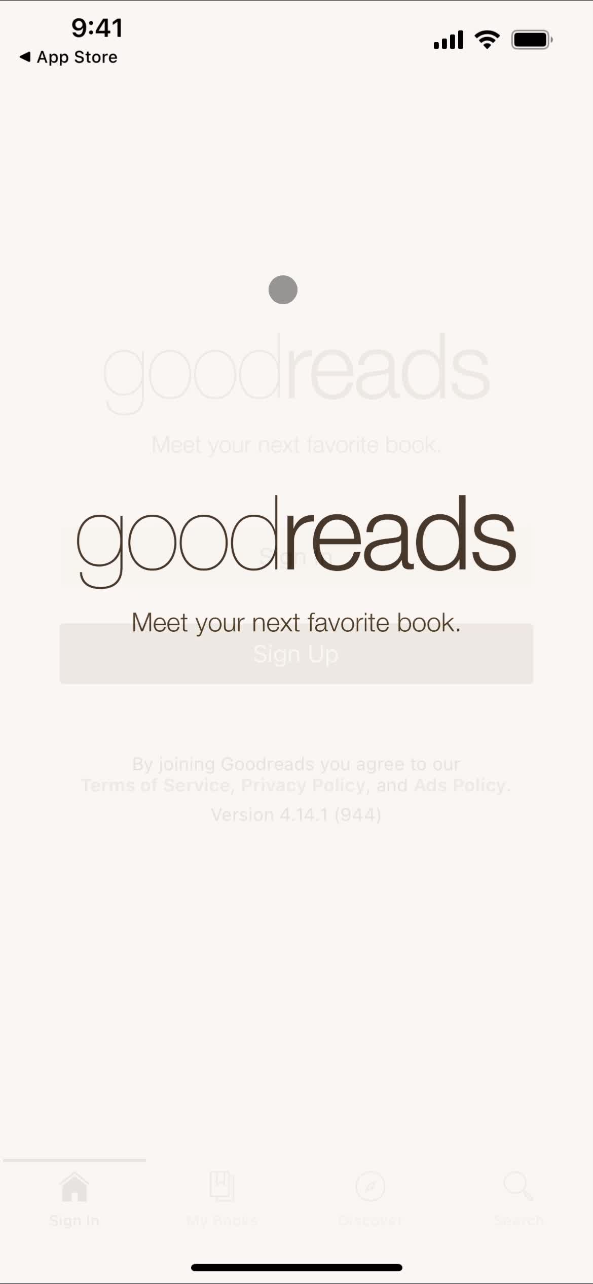 Goodreads splash screen screenshot