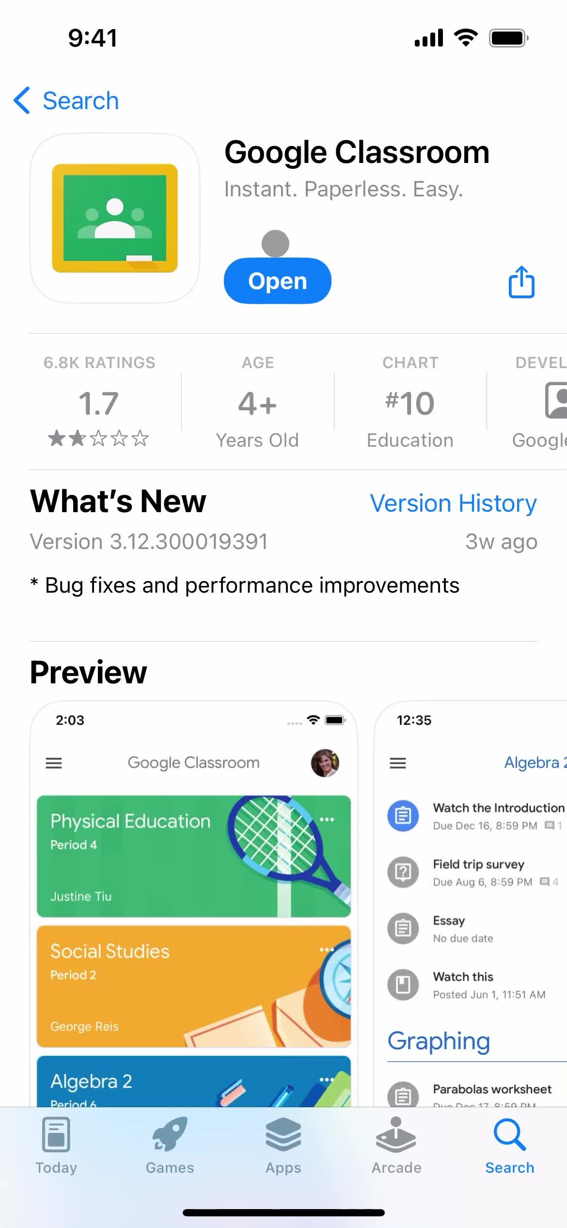 Google Classroom app store listing screenshot