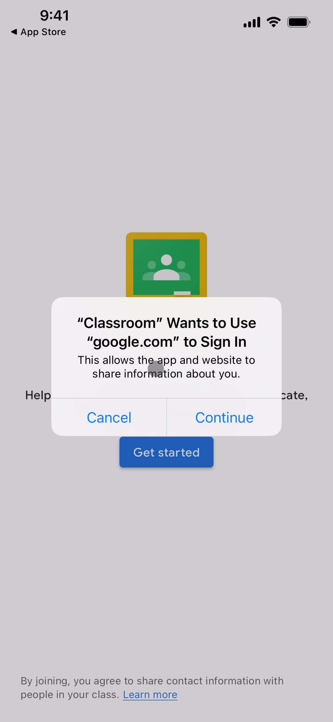 Google Classroom redirecting screenshot