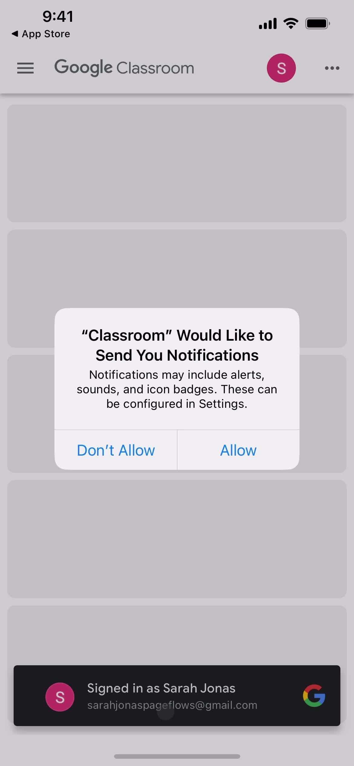 Google Classroom enable notifications screenshot
