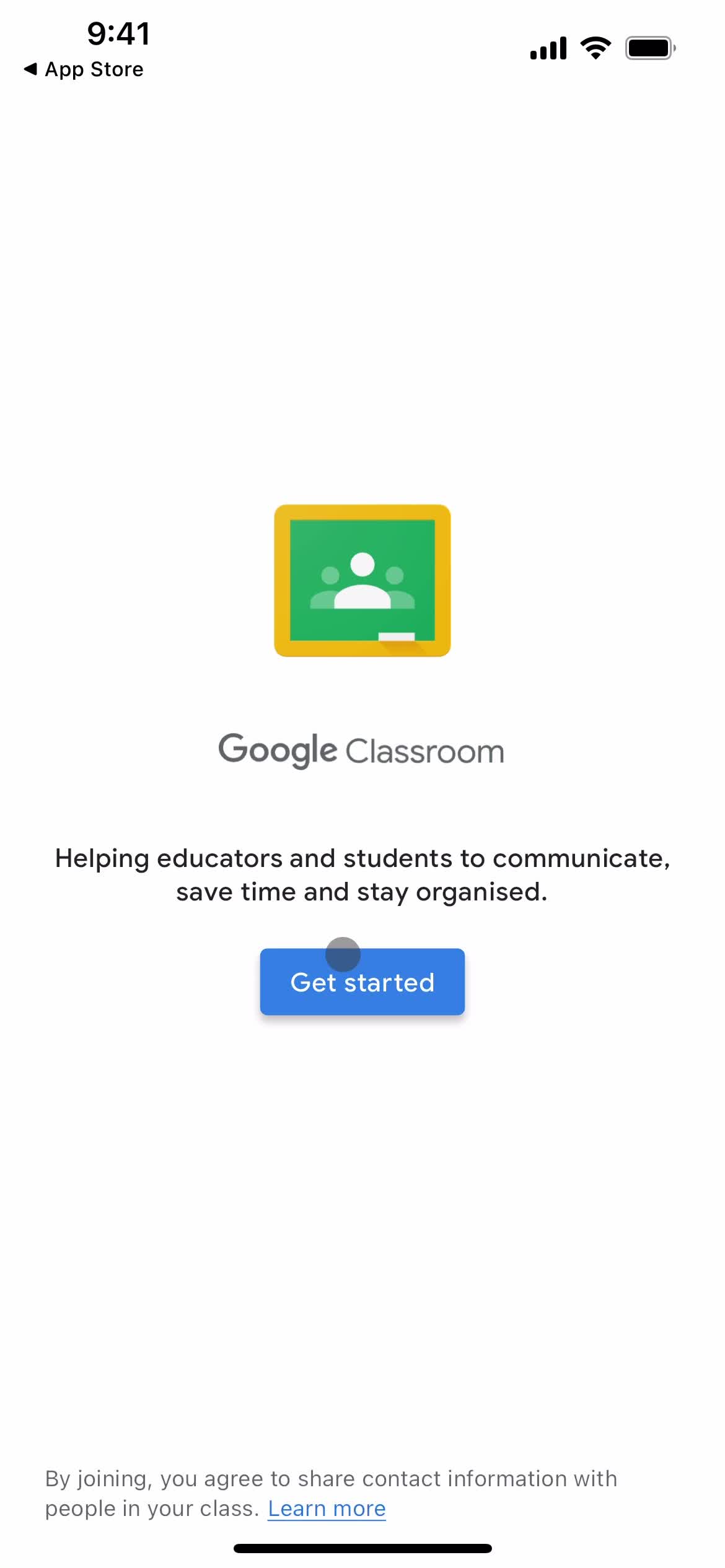 Google Classroom get started screenshot