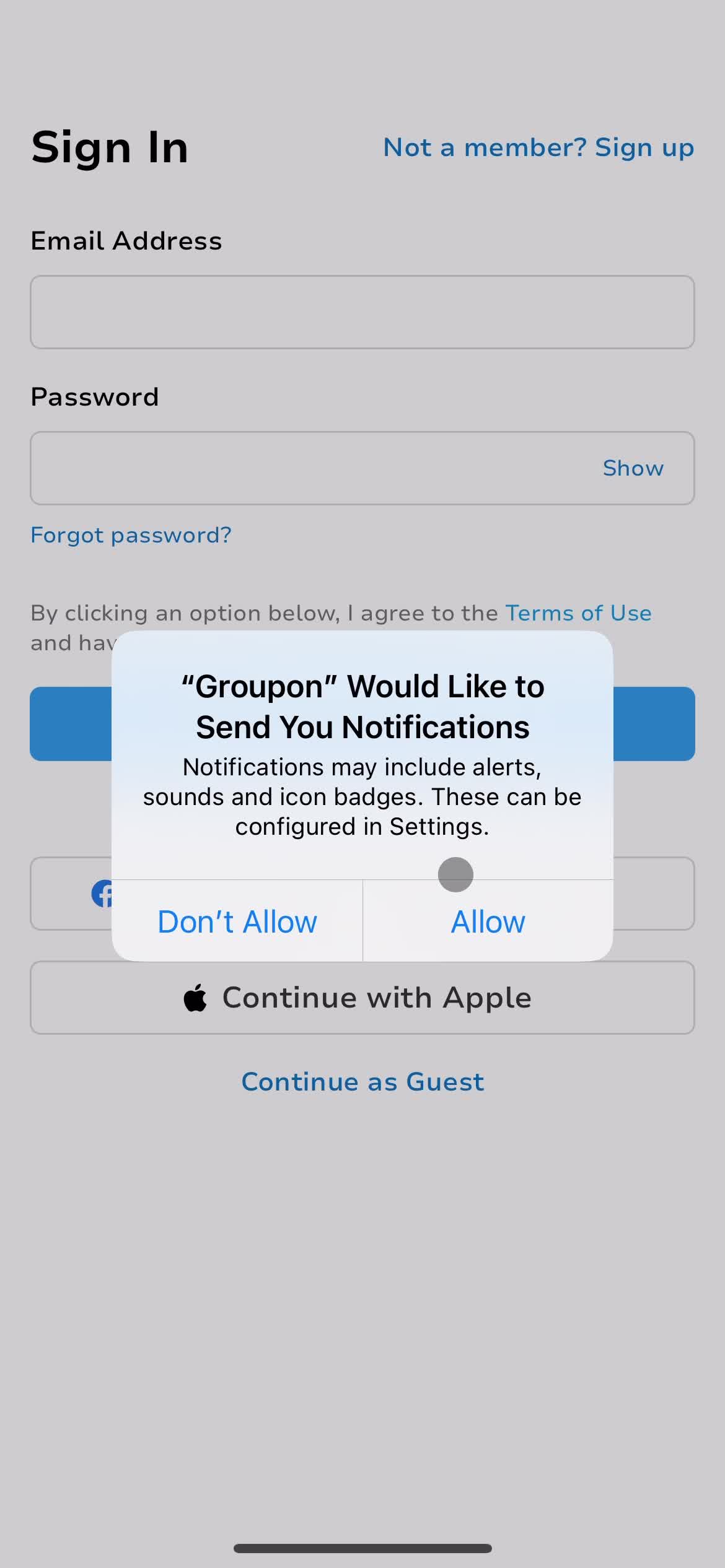 Groupon enable notifications screenshot