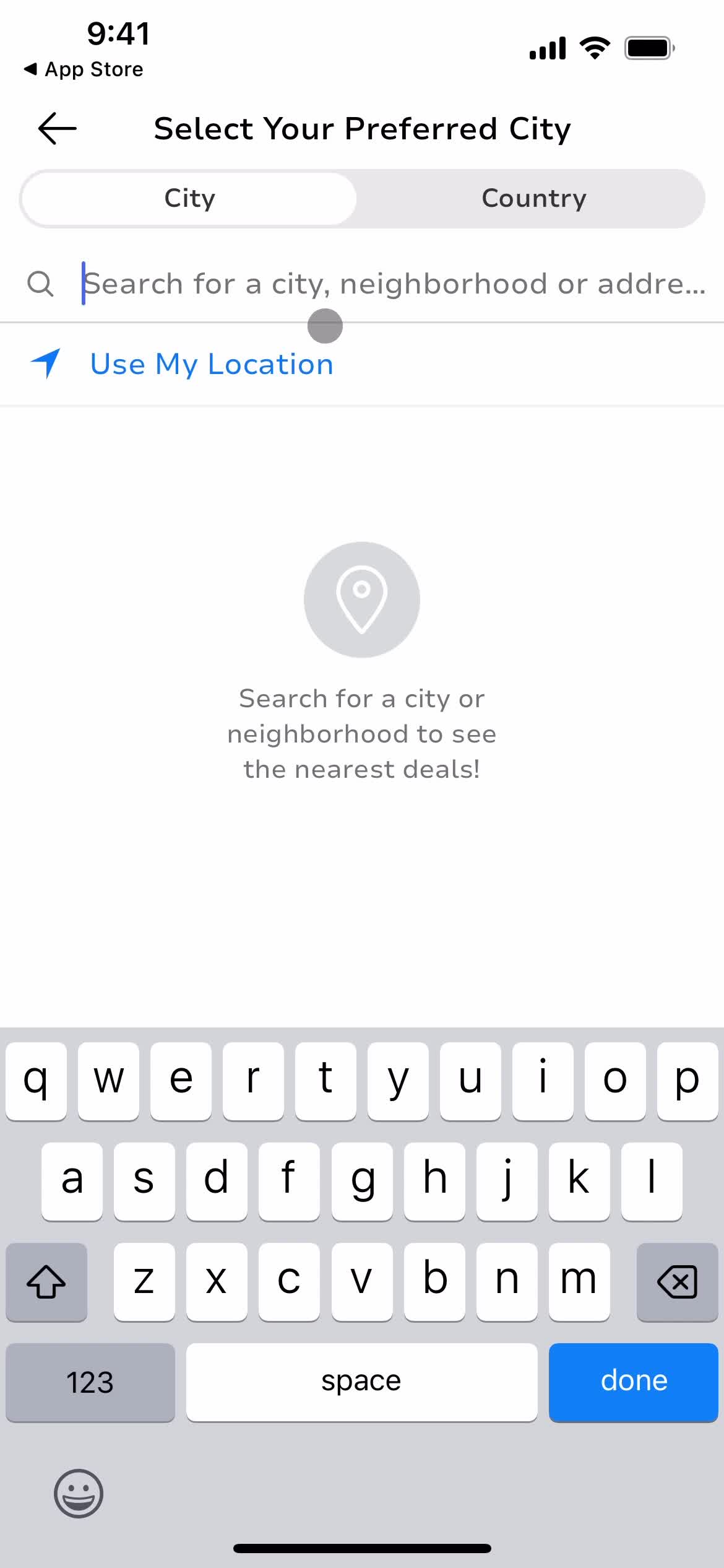 Groupon search location screenshot