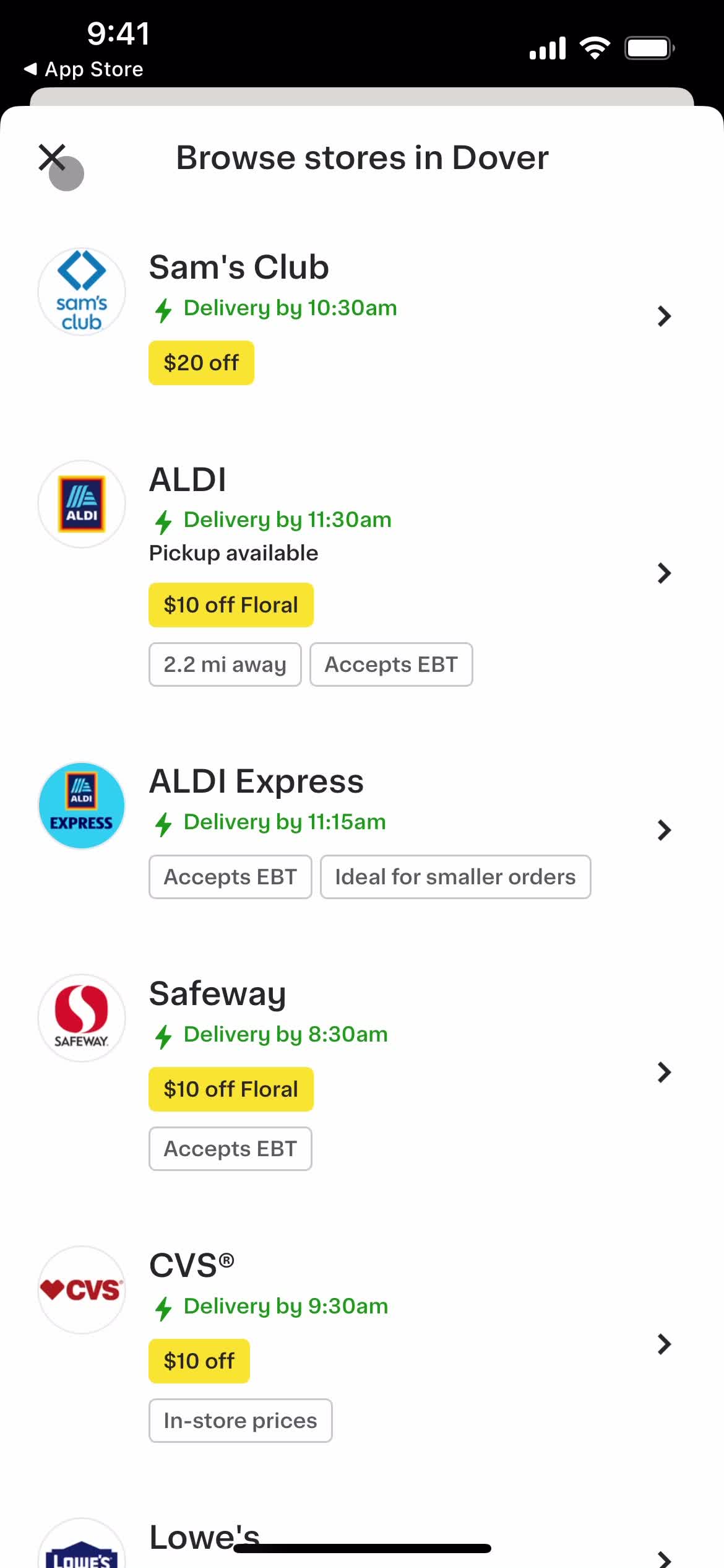 Instacart stores screenshot