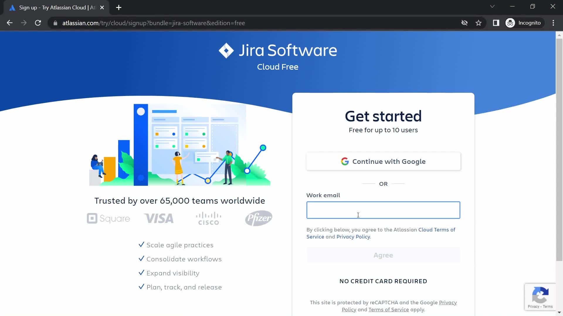 Jira sign up screenshot