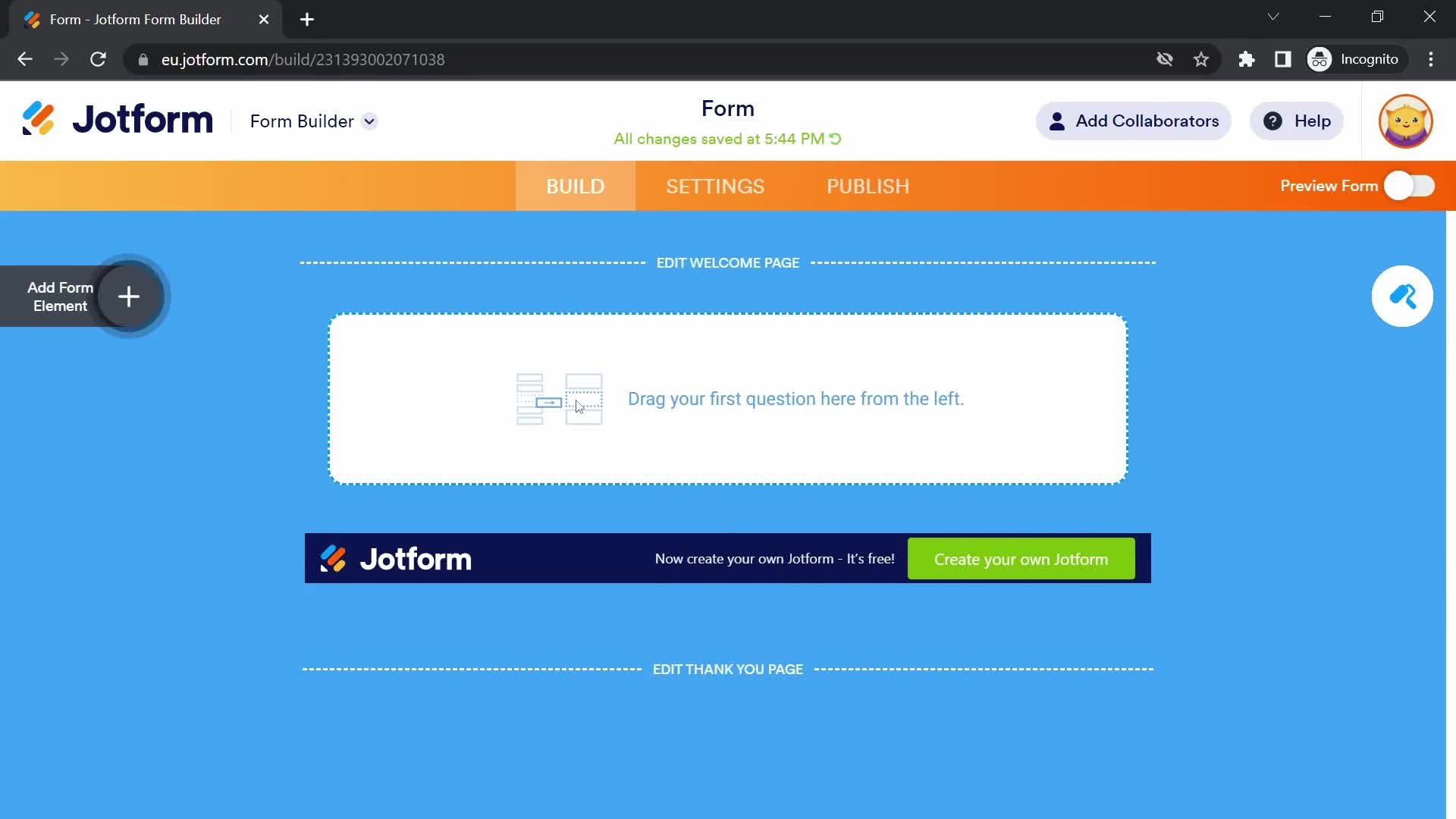 Jotform form builder screenshot