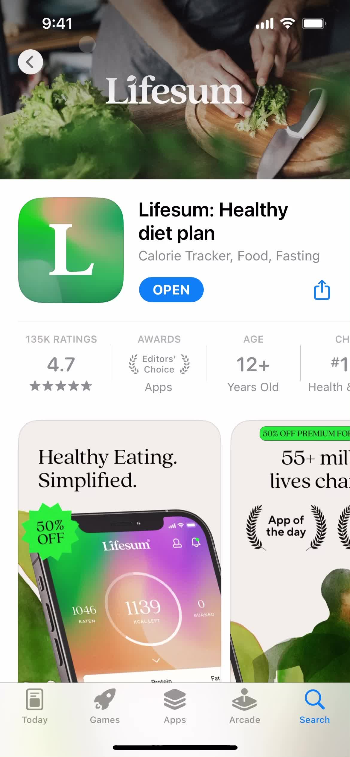 Lifesum app store listing screenshot