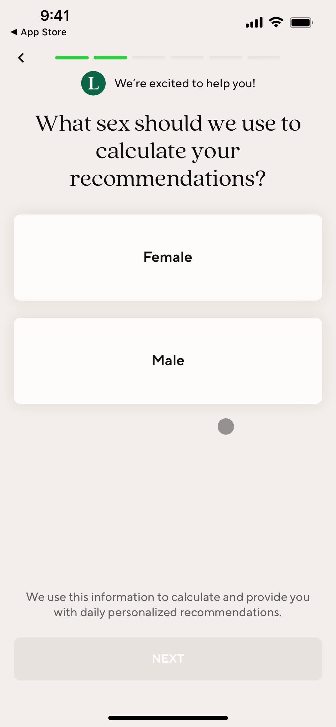 Lifesum select gender screenshot