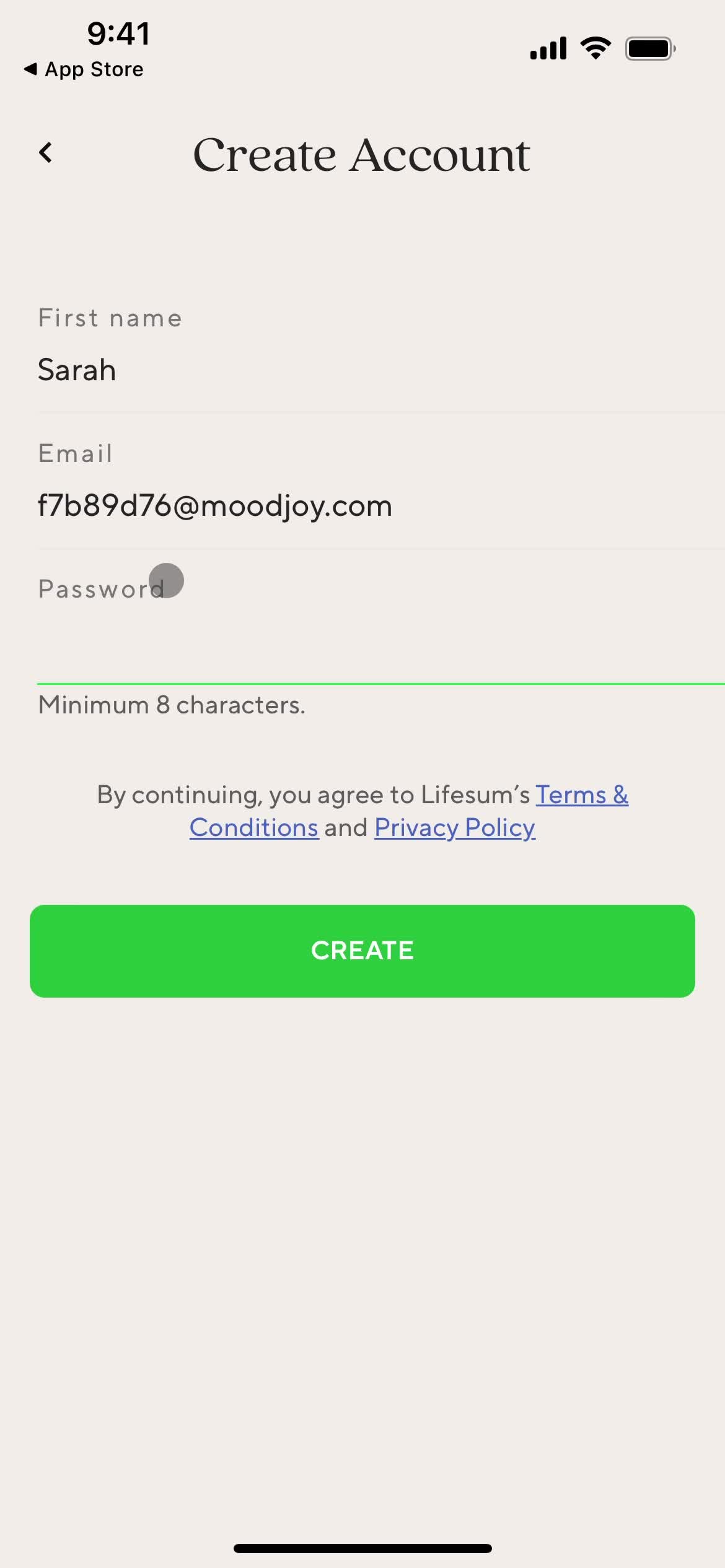 Lifesum set password screenshot