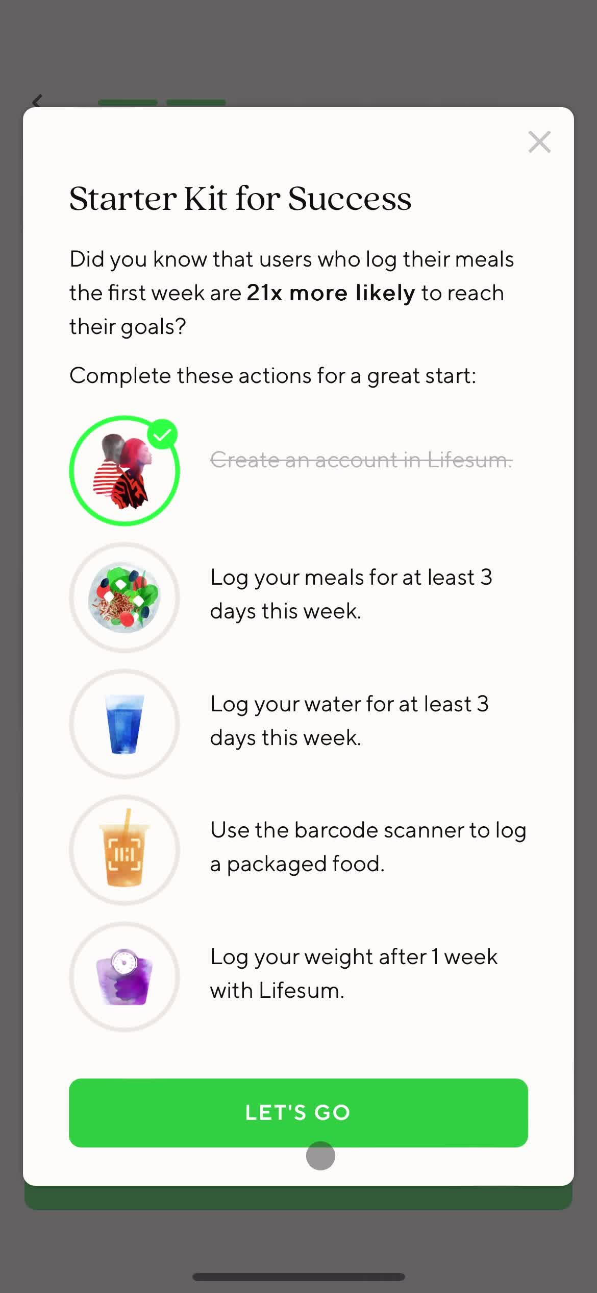 Lifesum quick start guide screenshot