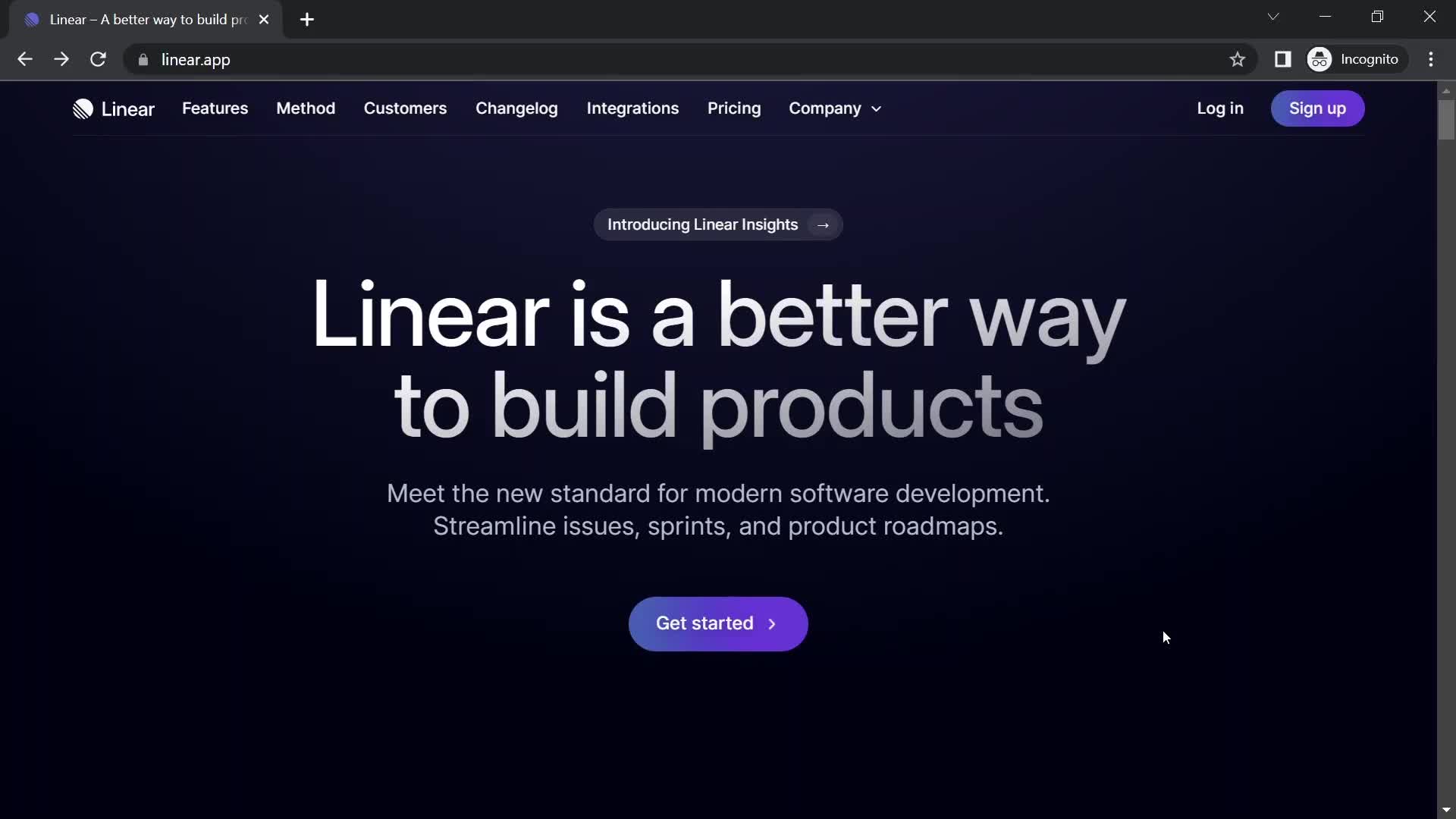Linear homepage screenshot