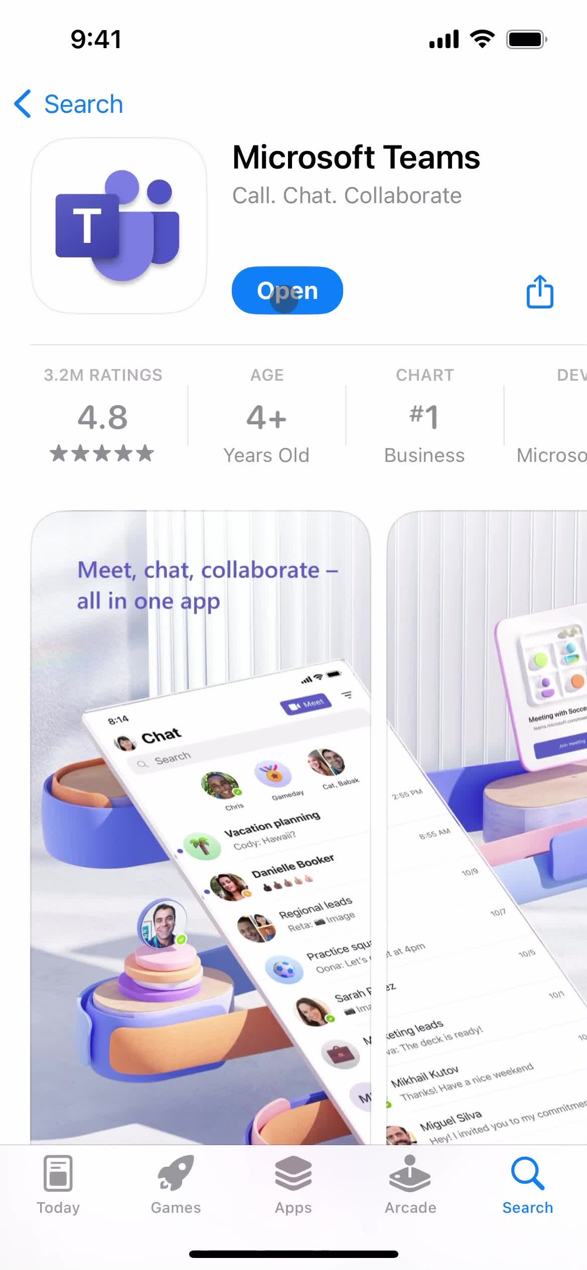 Microsoft Teams app store listing screenshot