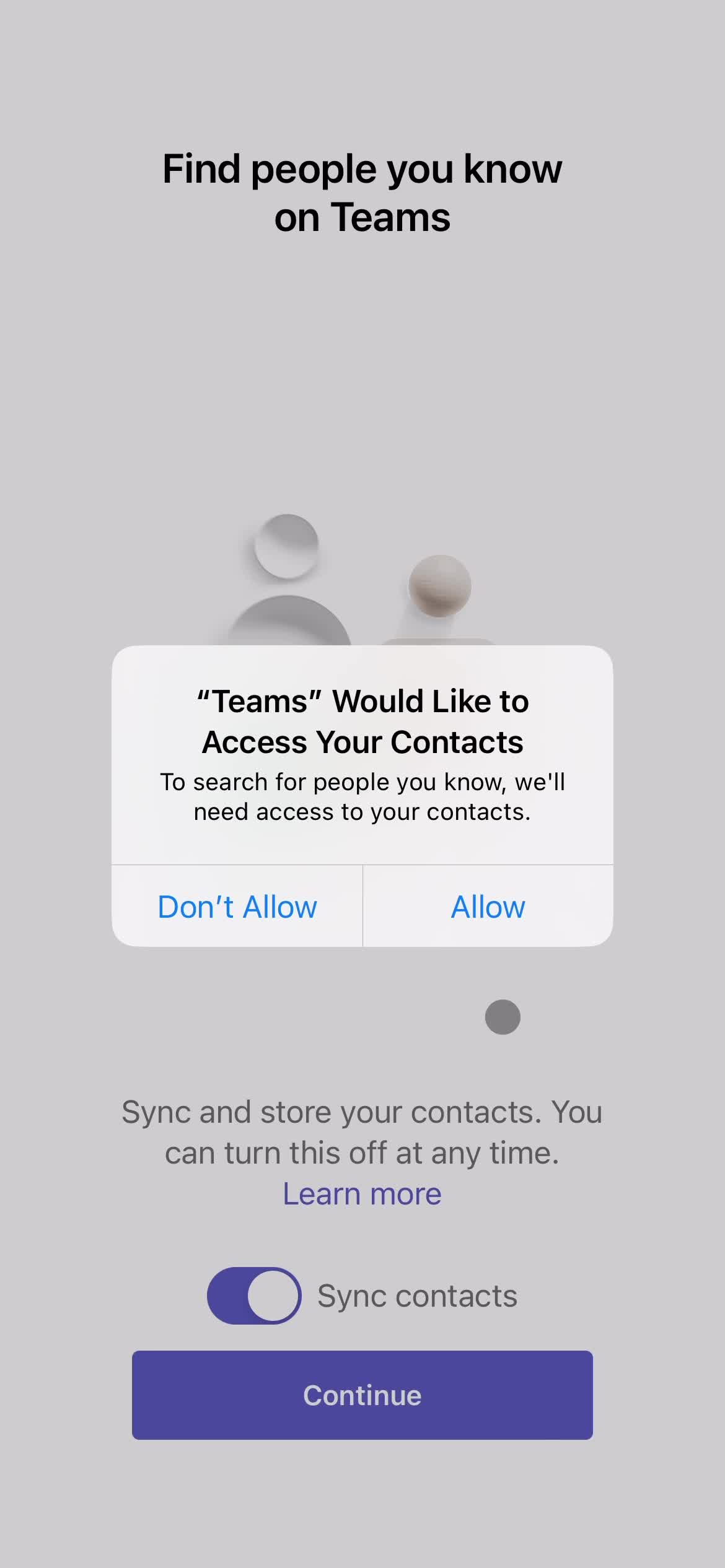 Microsoft Teams enable contact access screenshot