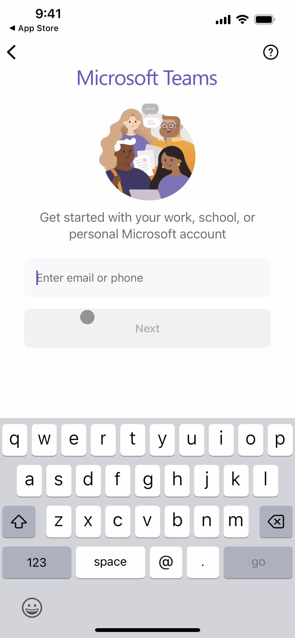Microsoft Teams enter email screenshot