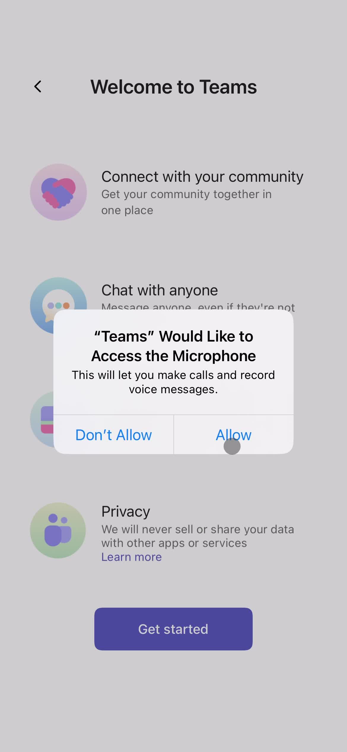 Microsoft Teams enable microphone screenshot