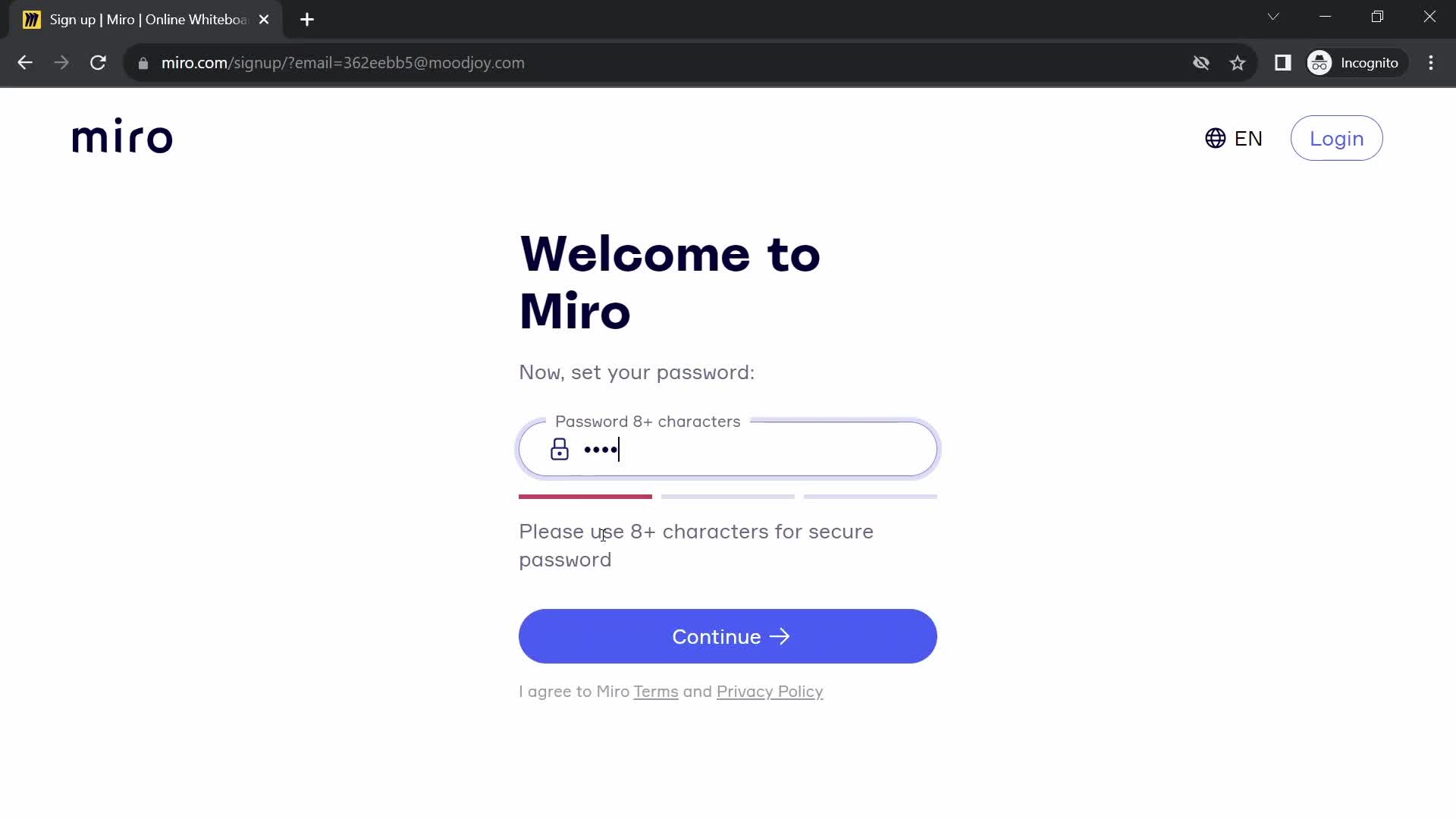 Miro set password screenshot