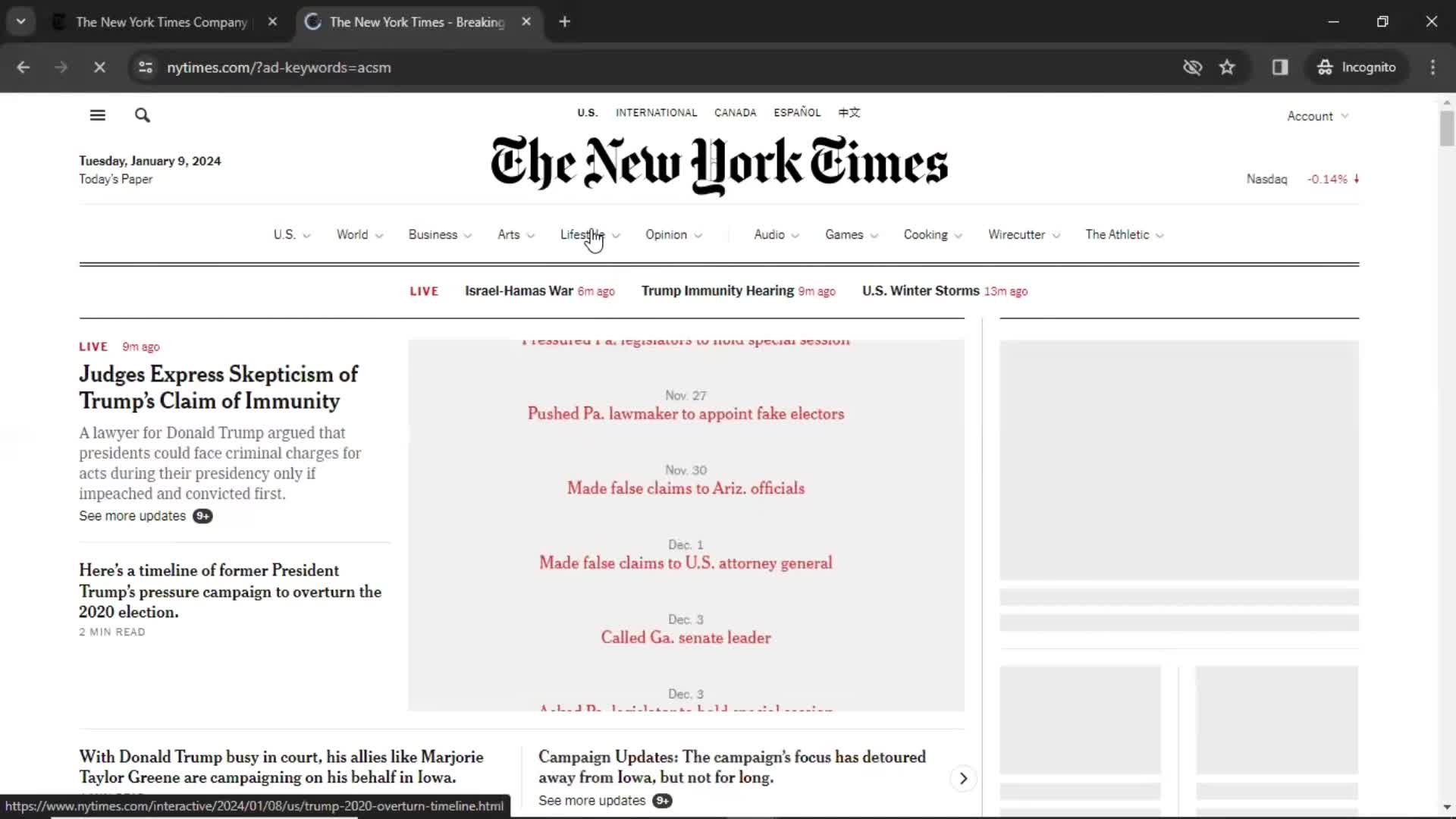 The New York Times home screenshot