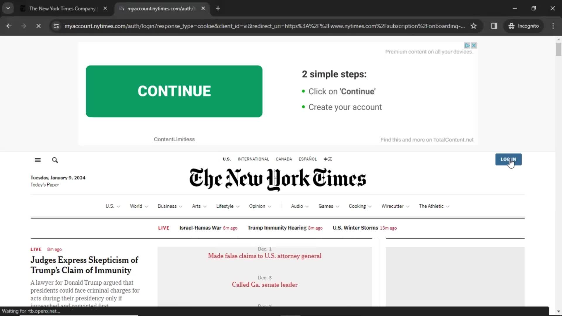 The New York Times homepage screenshot