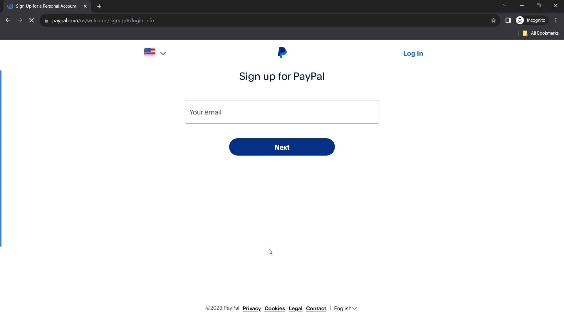 Screenshot of Sign up on Onboarding on PayPal user flow