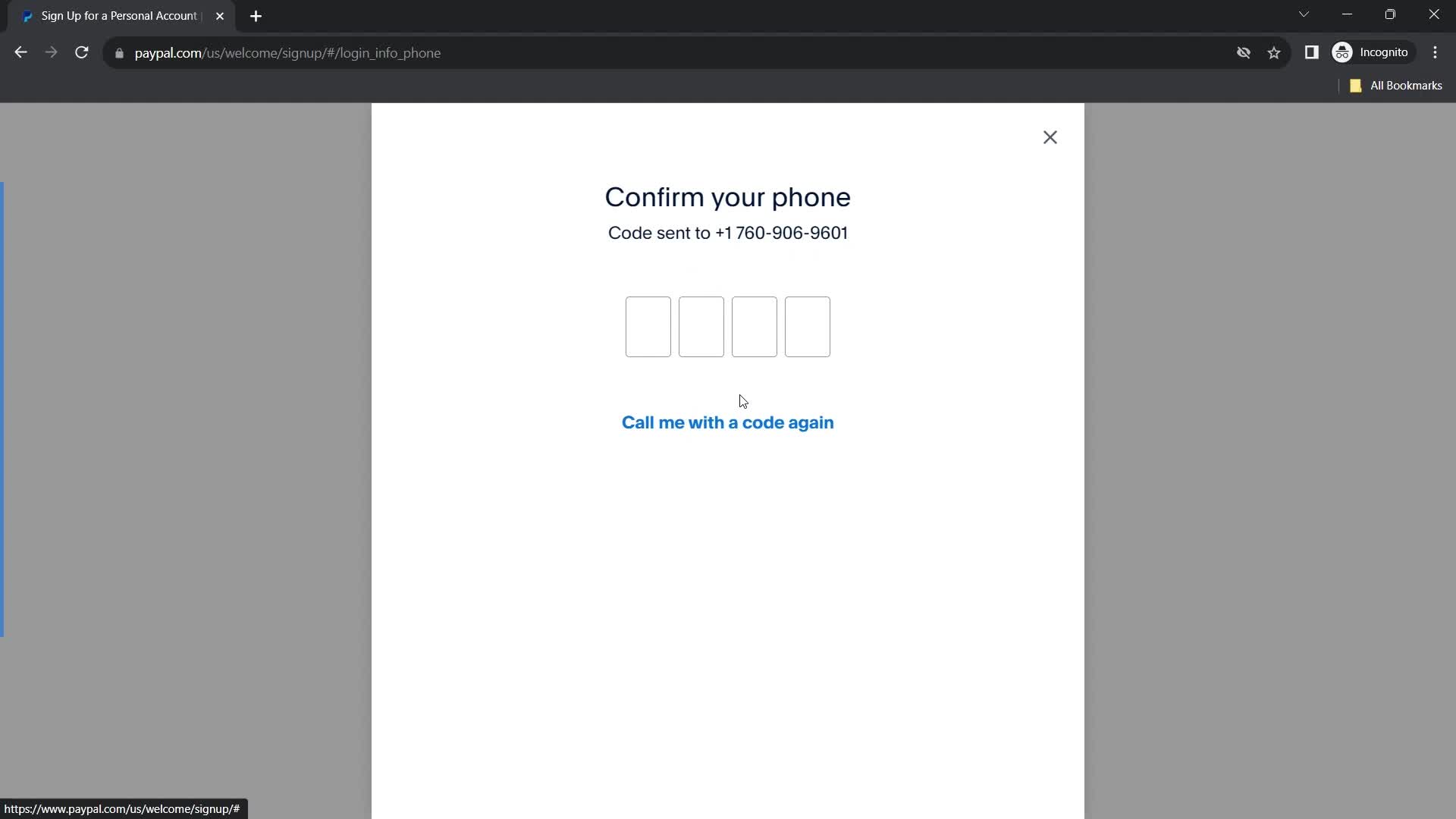 PayPal verify phone number screenshot