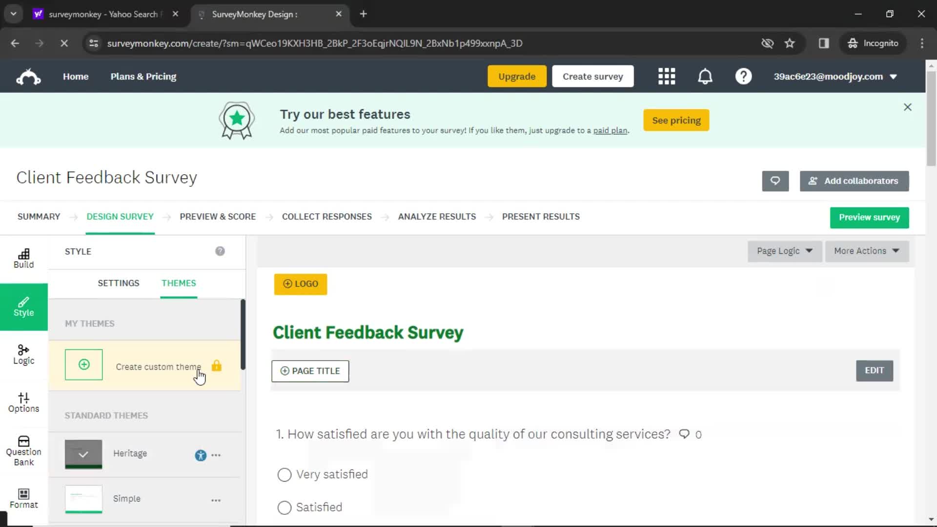 SurveyMonkey survey details screenshot
