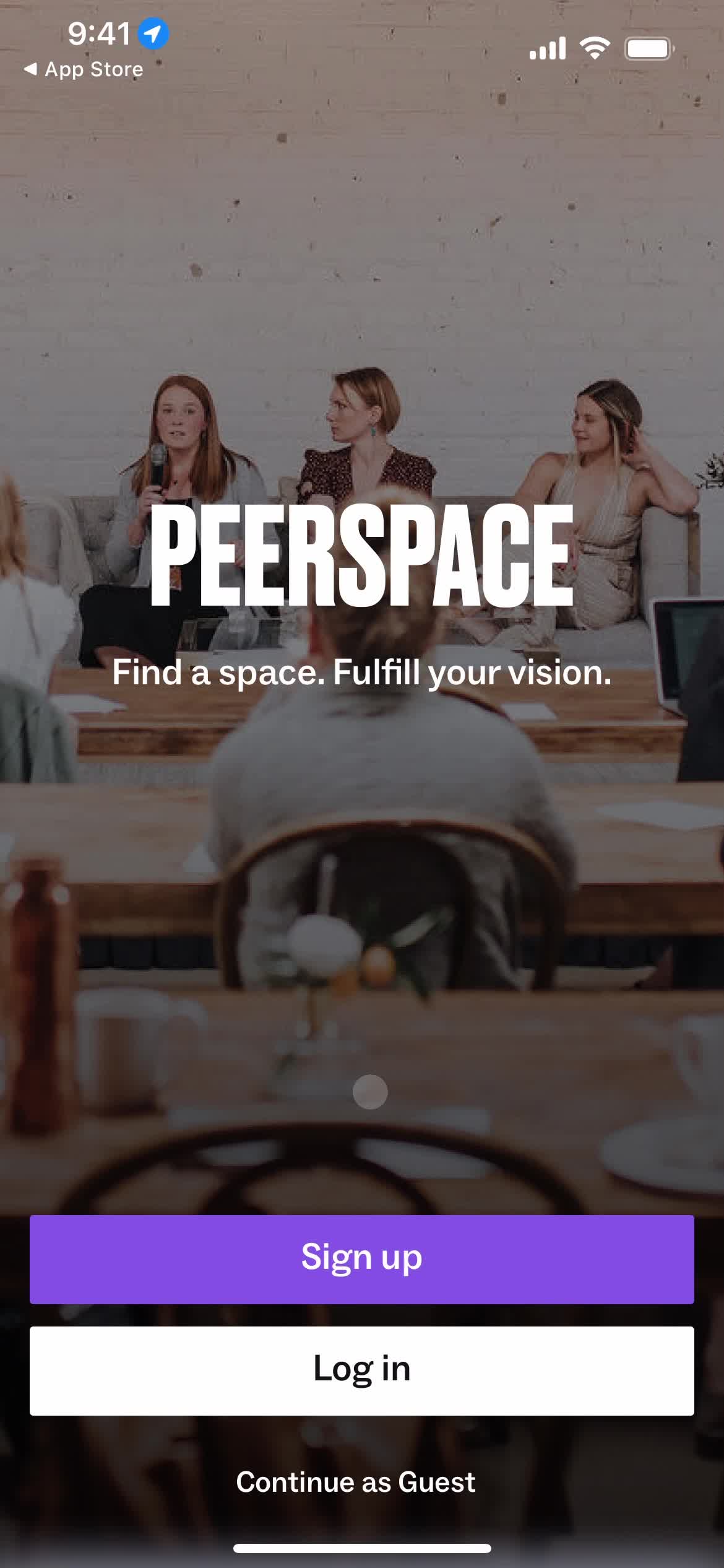 Screenshot of Start screen on Onboarding on Peerspace user flow