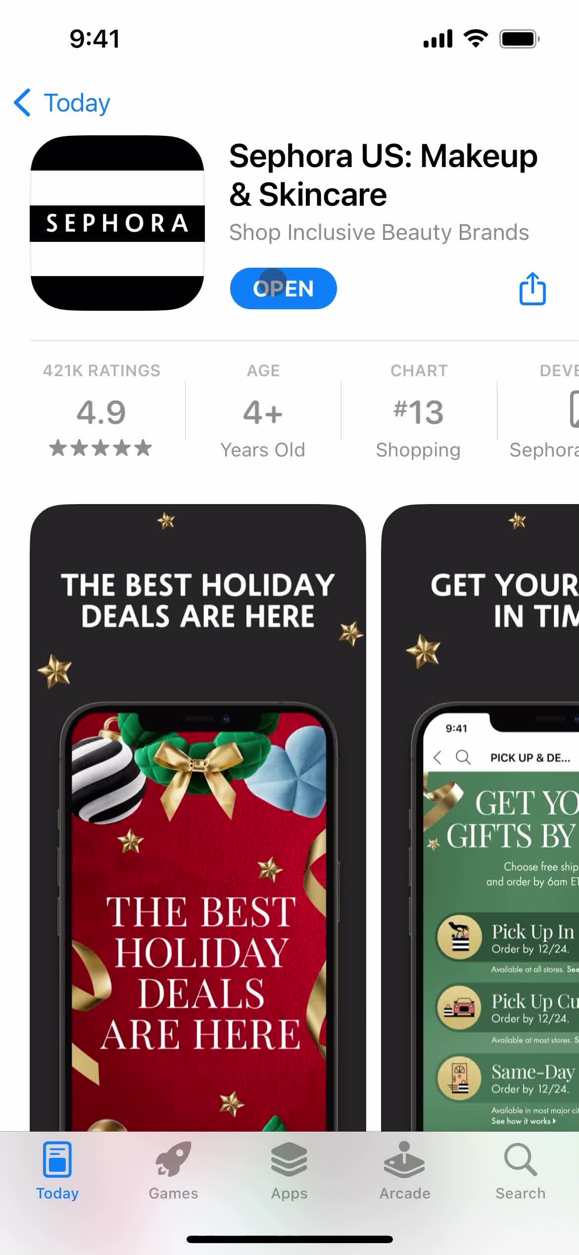 Screenshot of App store listing on Onboarding on Sephora user flow