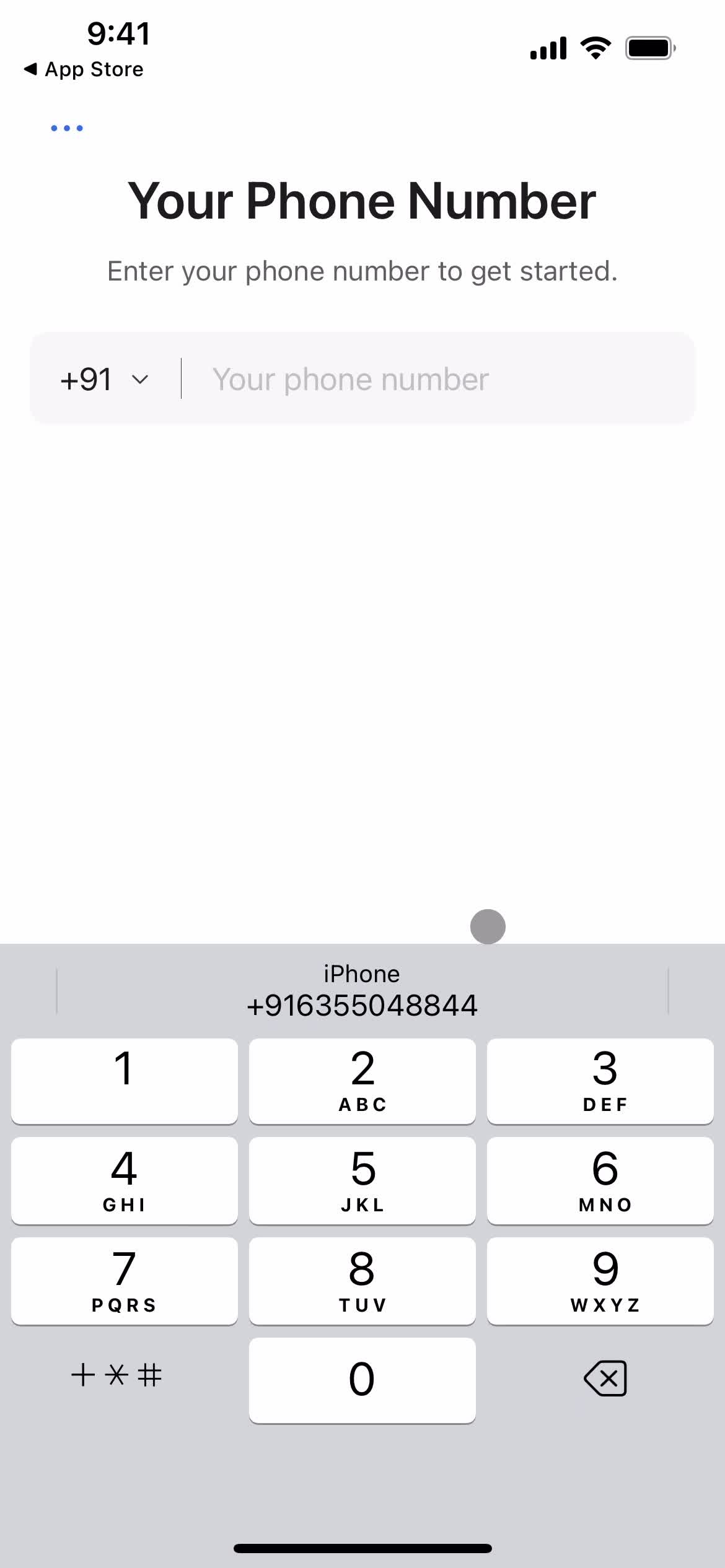 Signal enter phone number screenshot