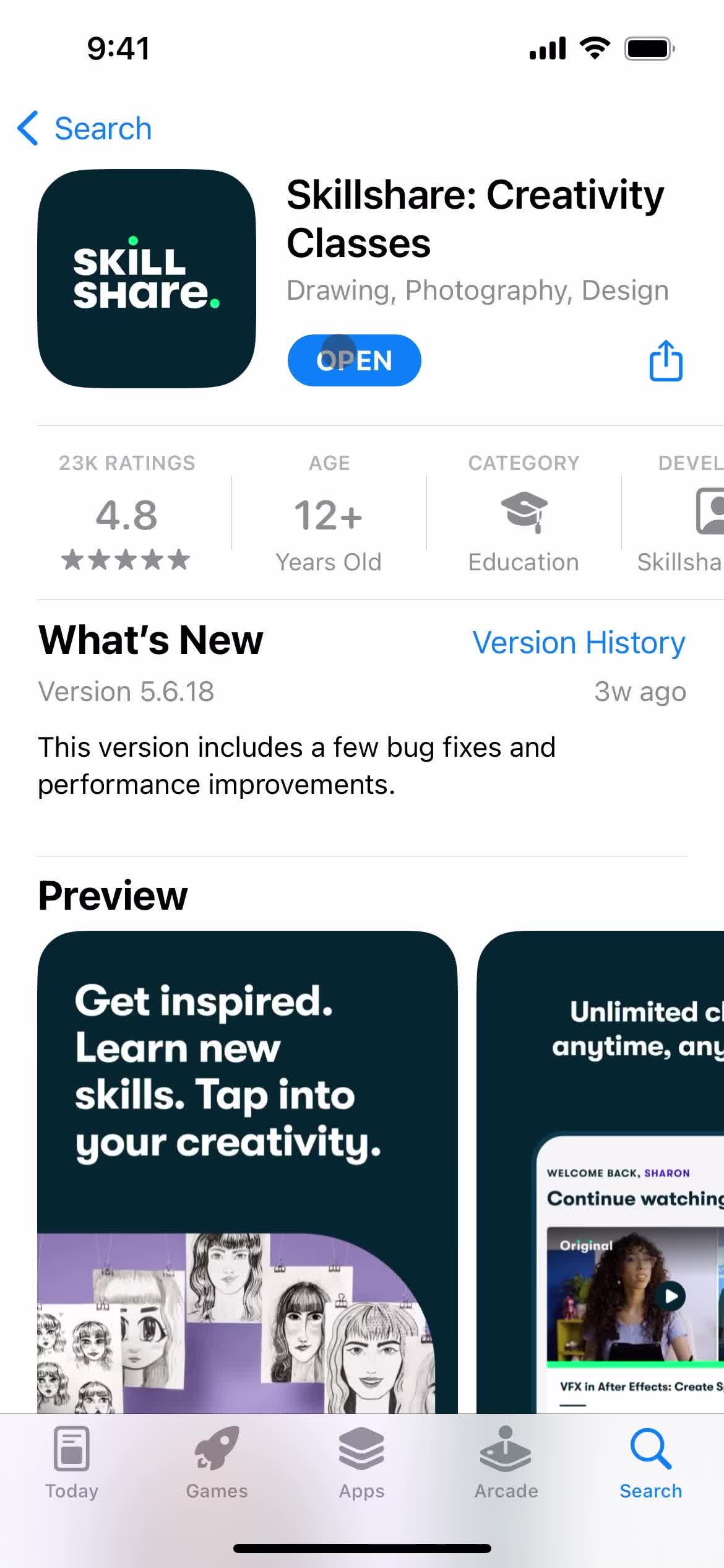 Skillshare app store listing screenshot