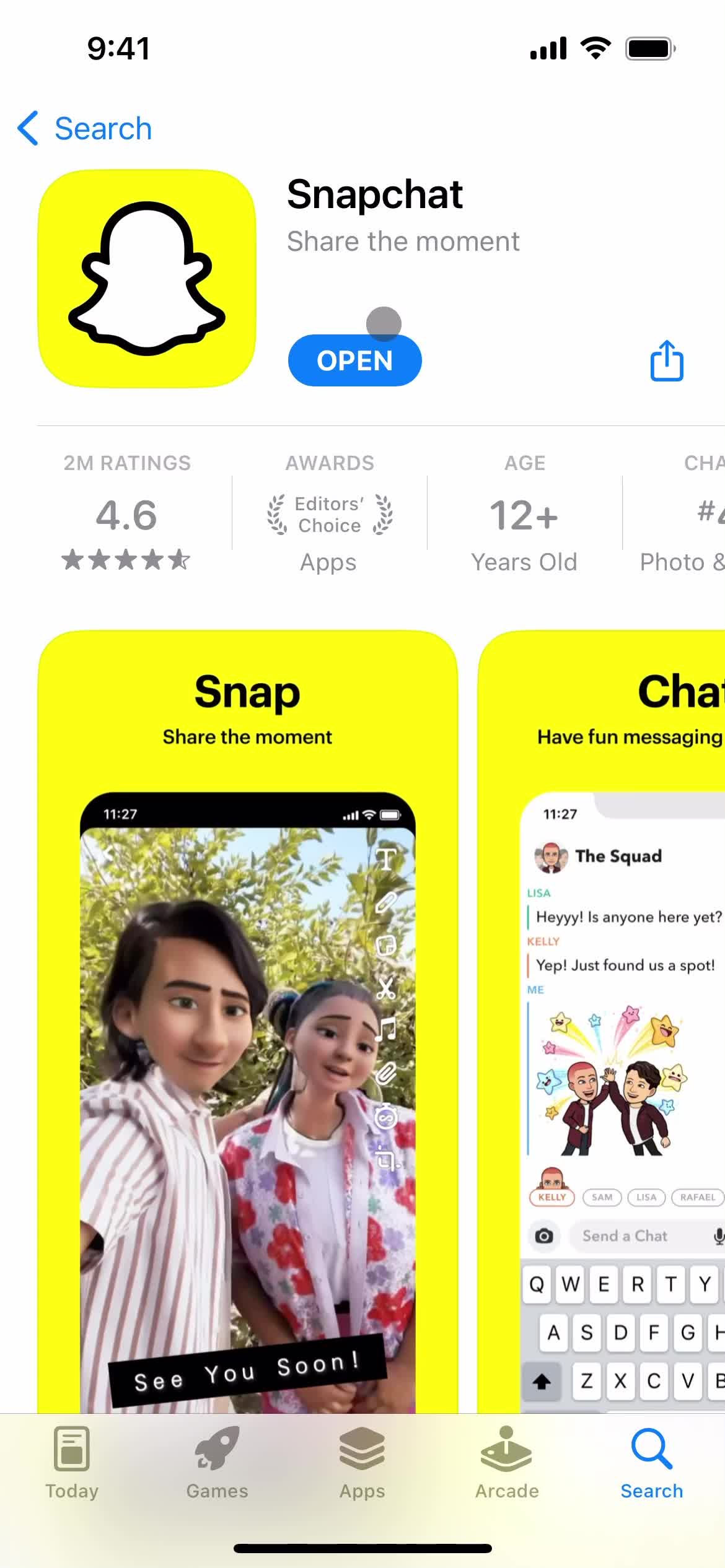 Snapchat app store listing screenshot