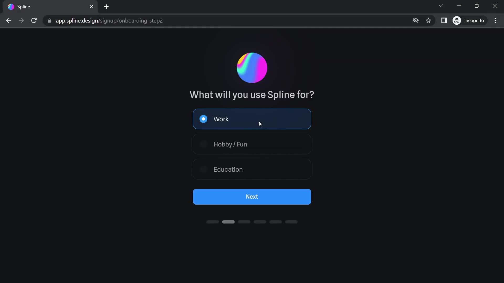 Spline onboarding question screenshot