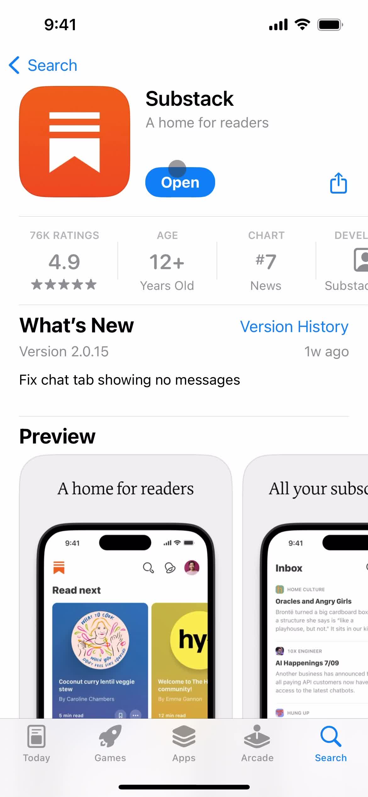 Substack app store listing screenshot