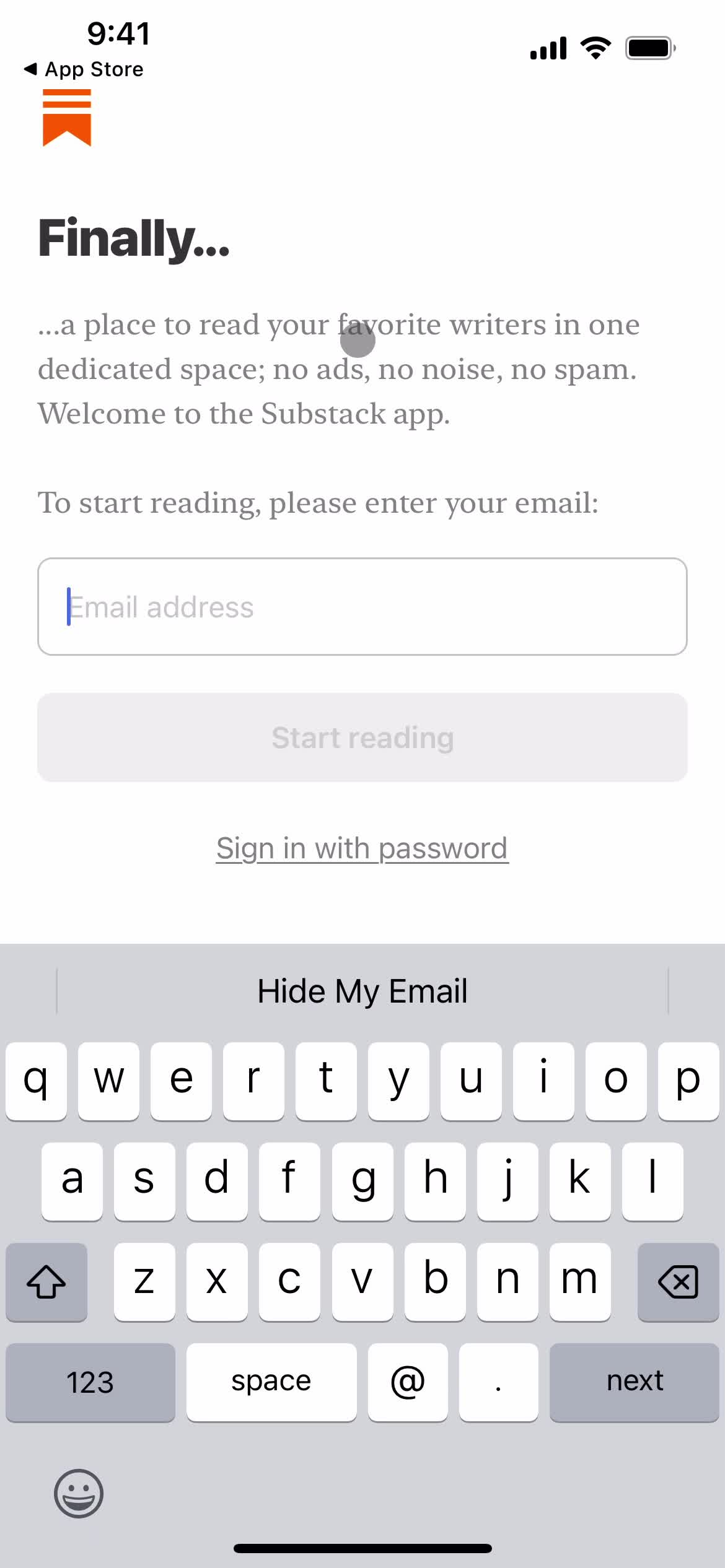 Substack enter email screenshot