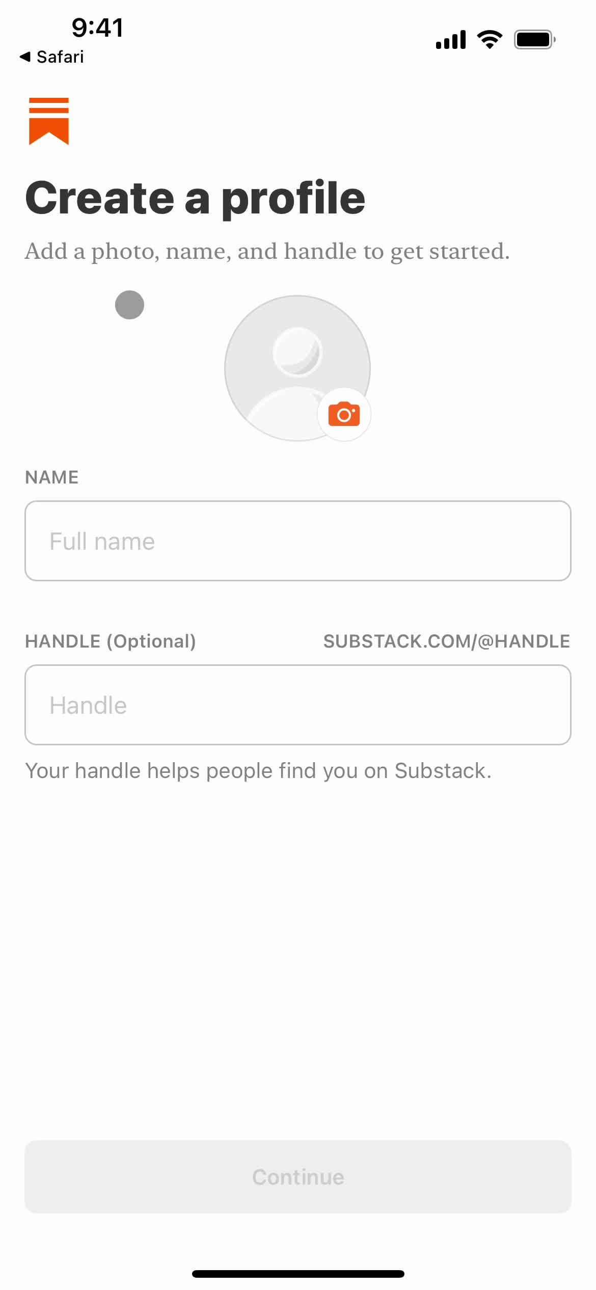Substack create profile screenshot