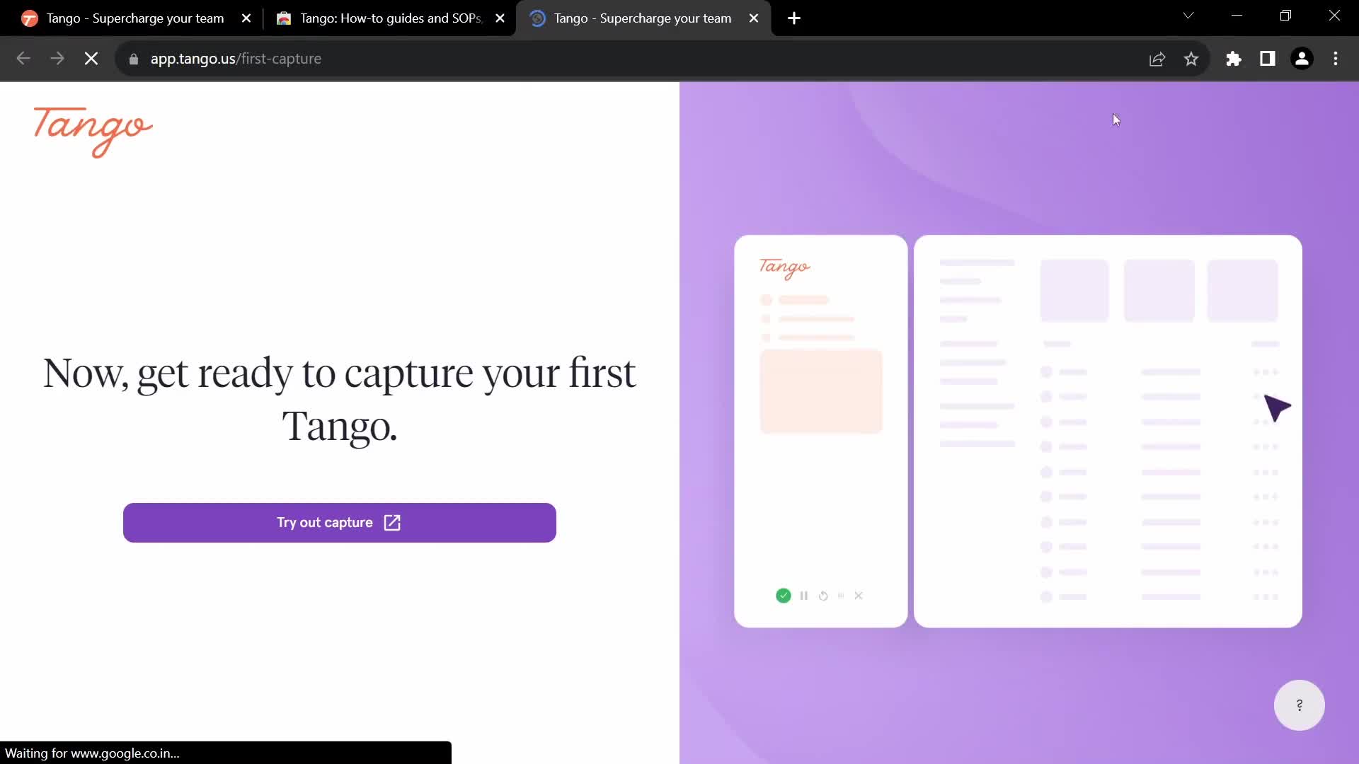 Screenshot of Start recording on Onboarding on Tango user flow