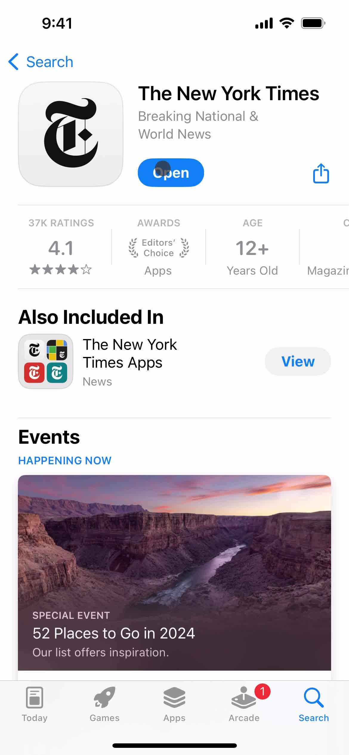The New York Times app store listing screenshot