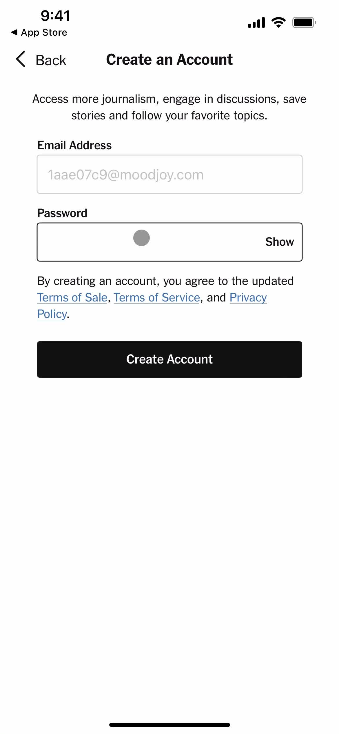 The New York Times enter password screenshot