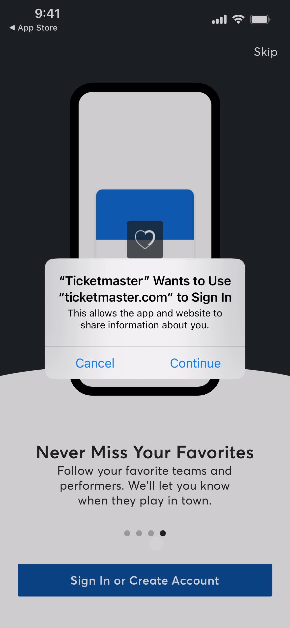 Ticketmaster continue screenshot