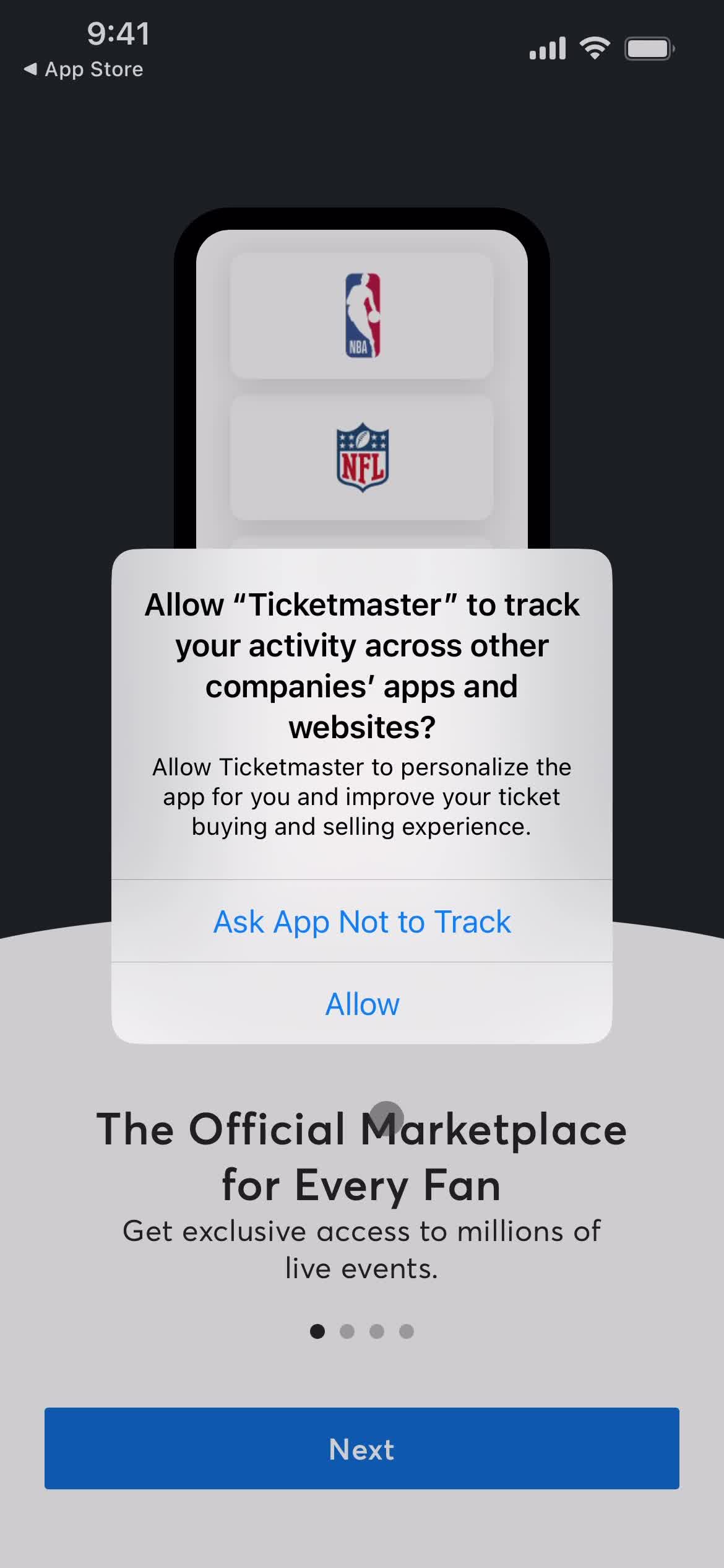 Ticketmaster enable tracking screenshot