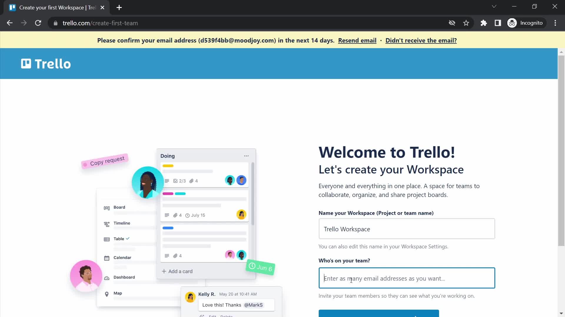 Trello create workspace screenshot