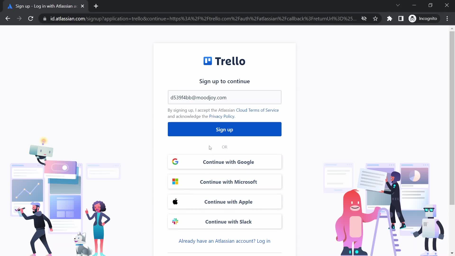 Screenshot of Sign up on Onboarding on Trello user flow