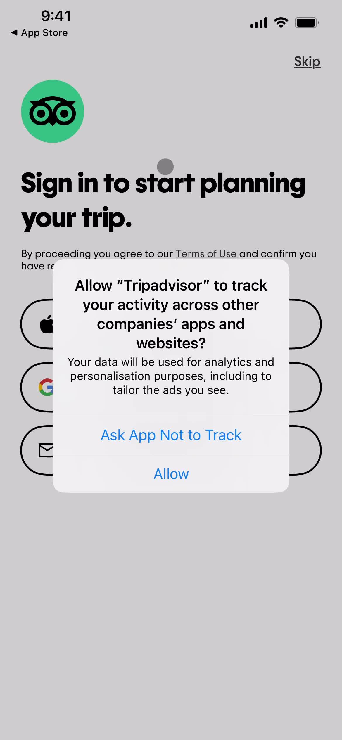 Tripadvisor enable tracking screenshot