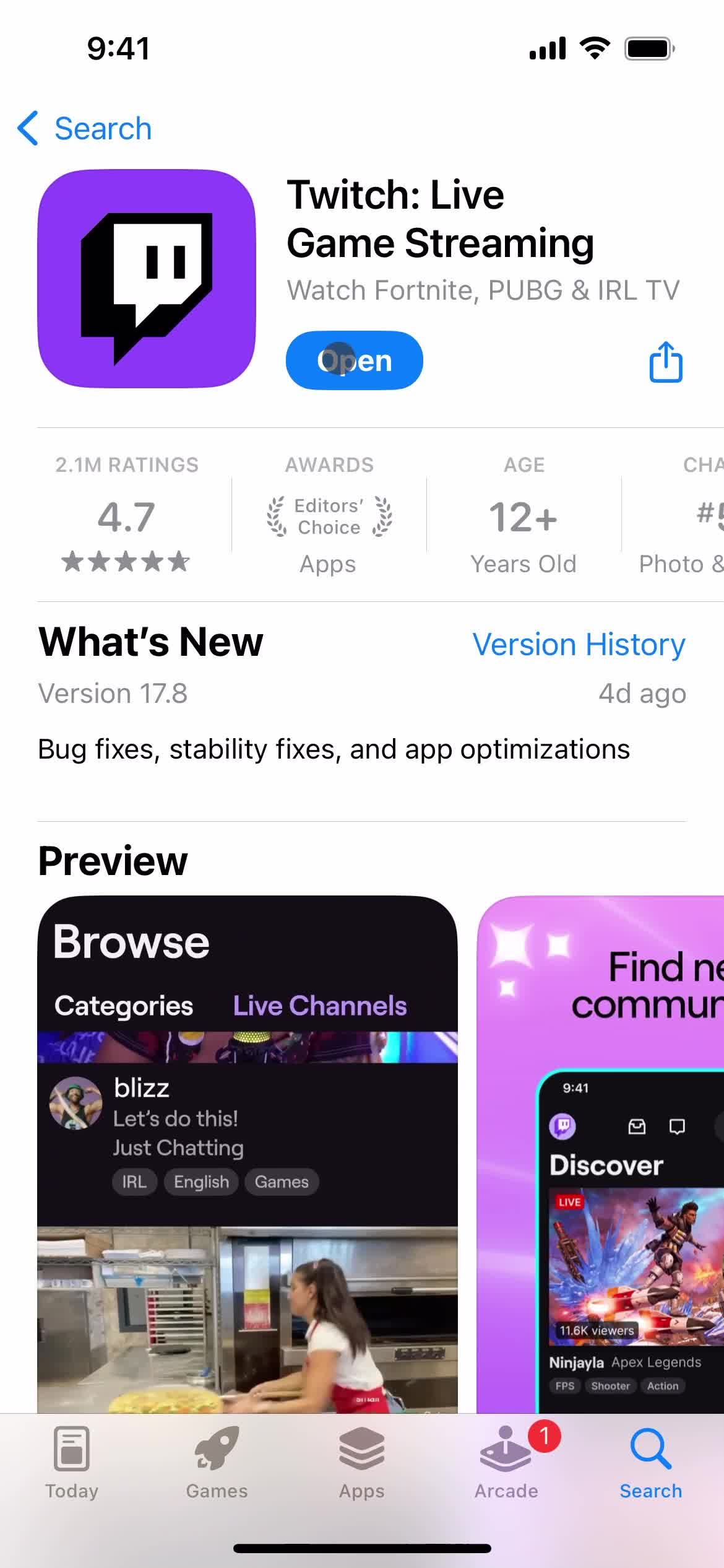 Twitch app store listing screenshot
