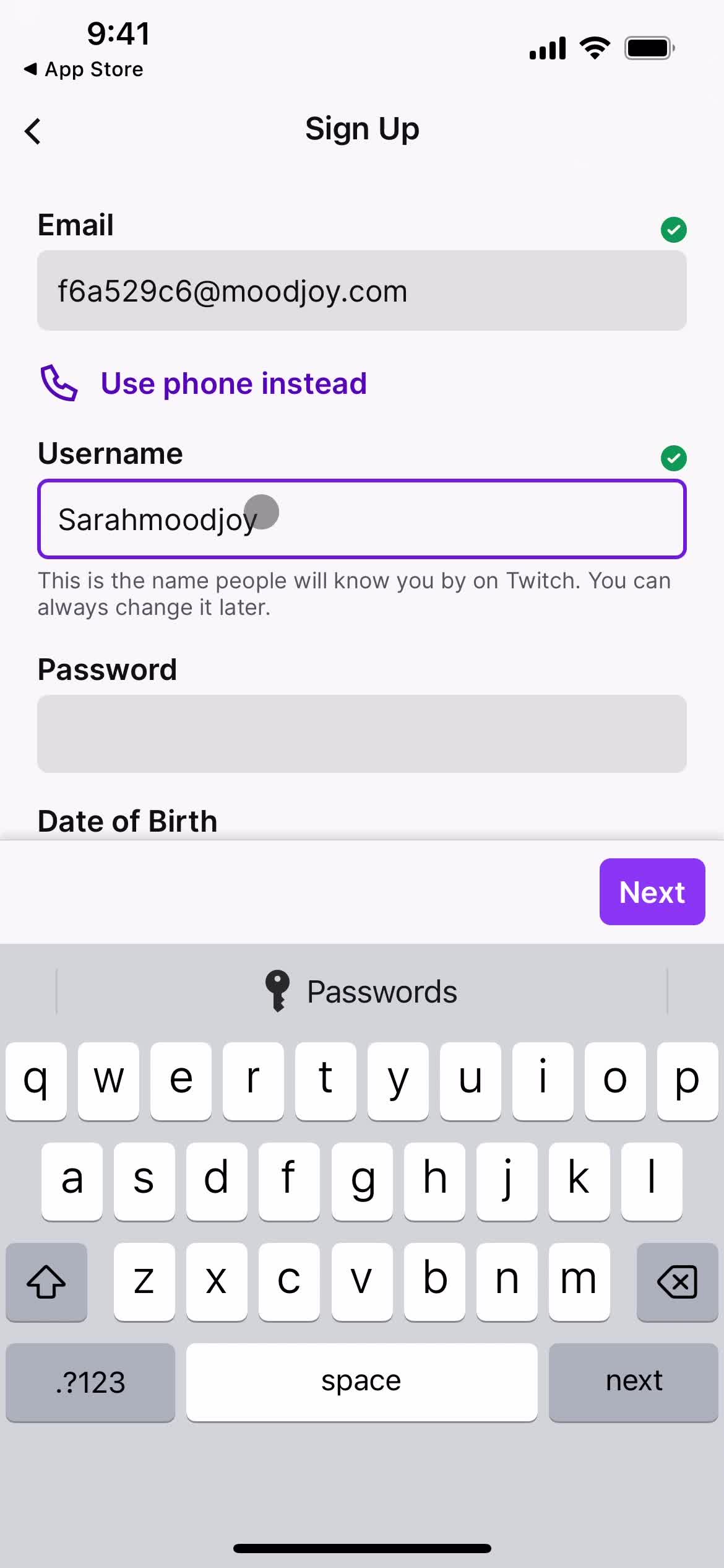 Twitch set username screenshot
